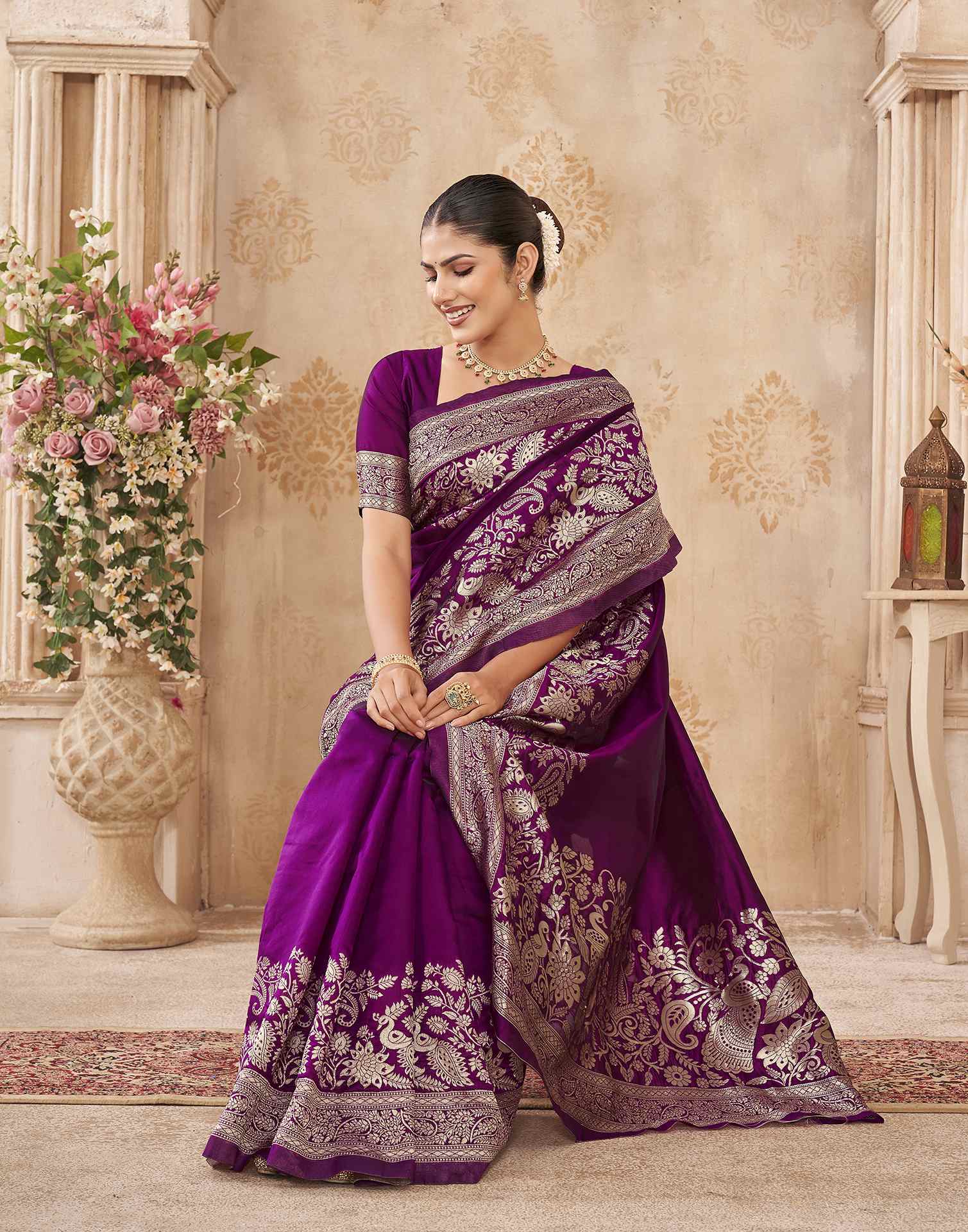 Purple Silk Woven Banarasi Saree