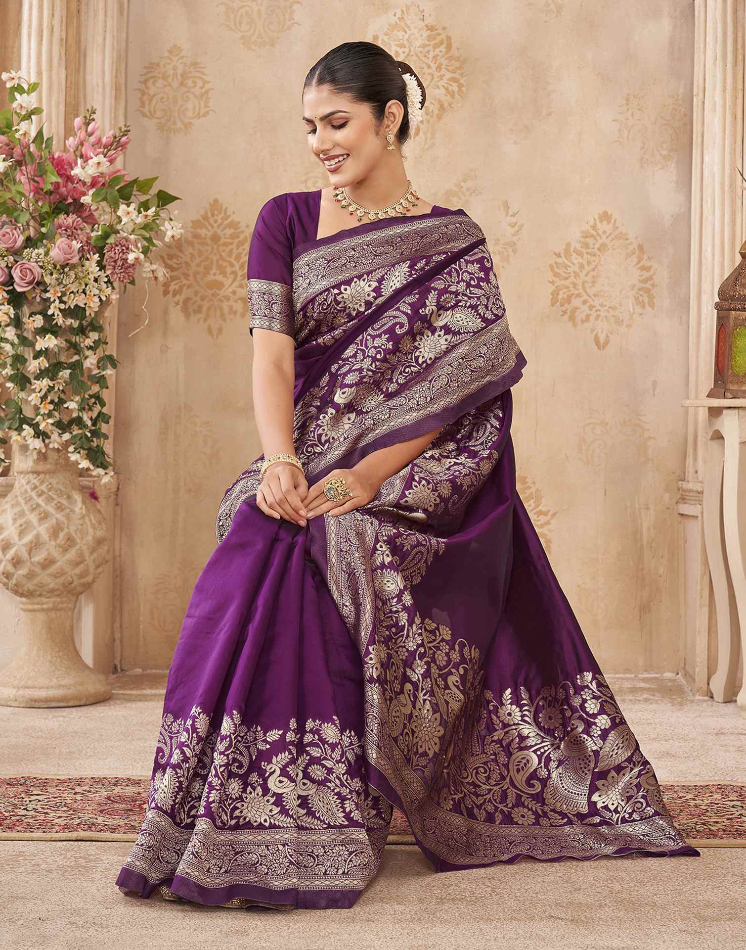 Purple Silk Woven Banarasi Saree