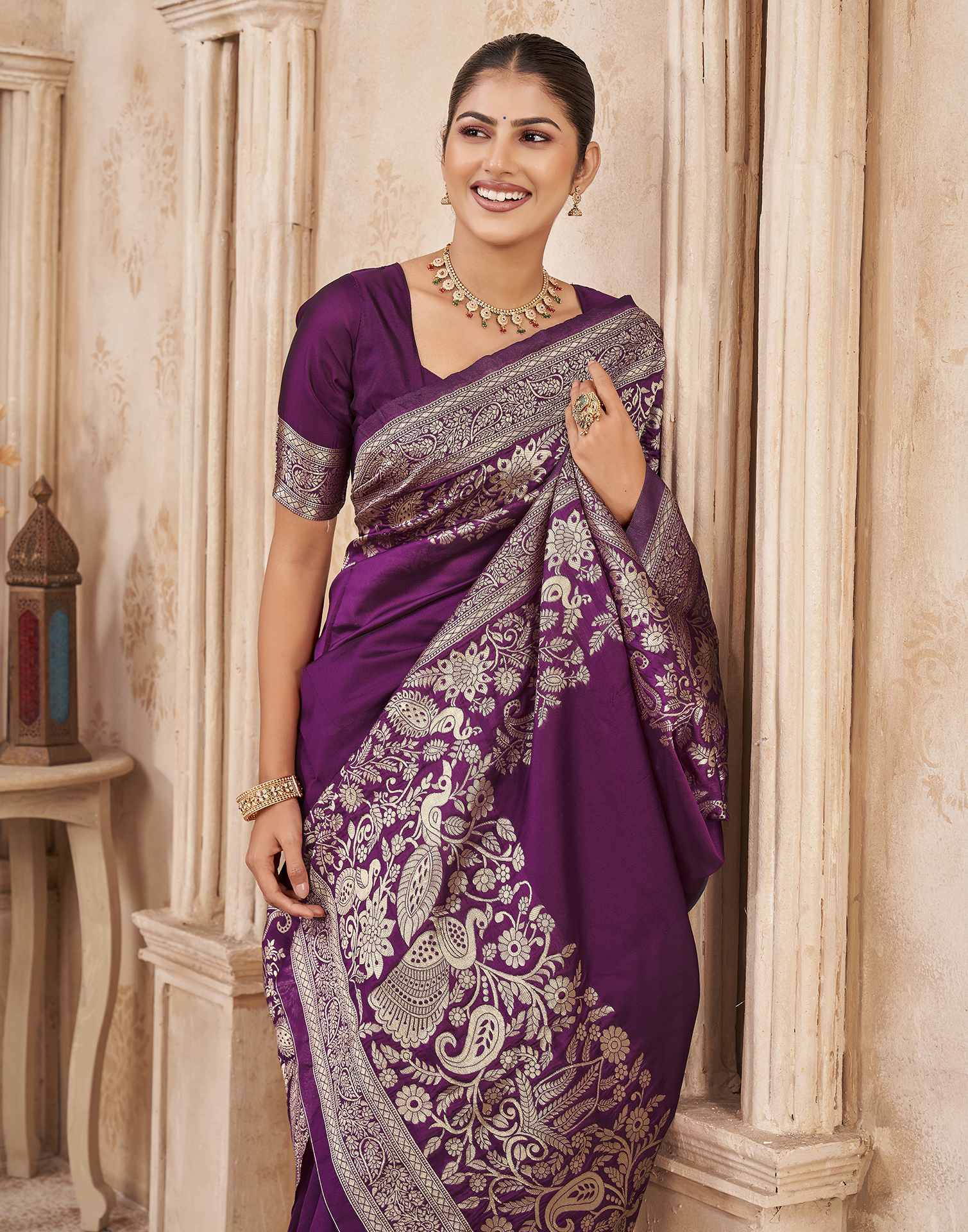 Purple Silk Woven Banarasi Saree