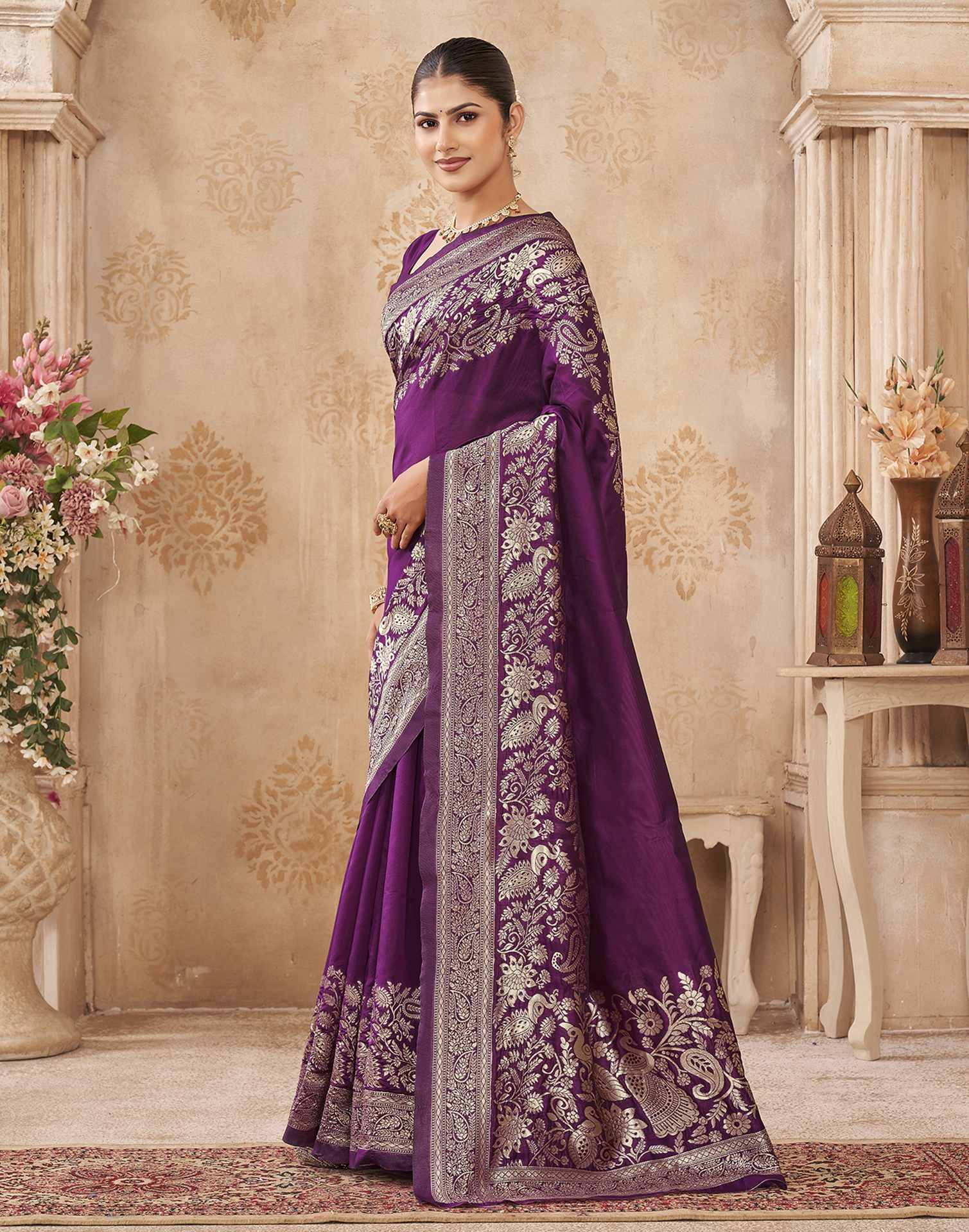Purple Silk Woven Banarasi Saree