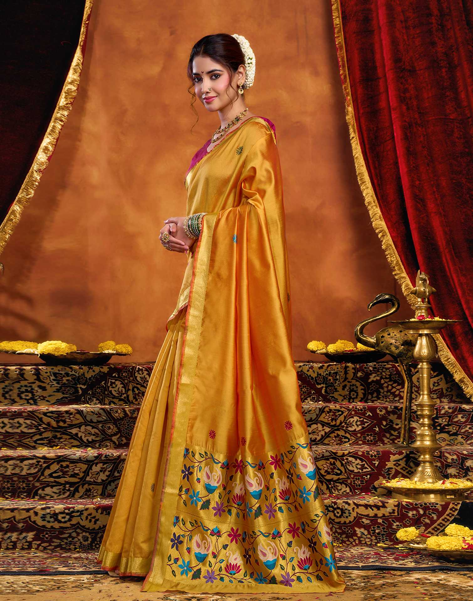 Turmeric Yellow Silk Woven Paithani Saree