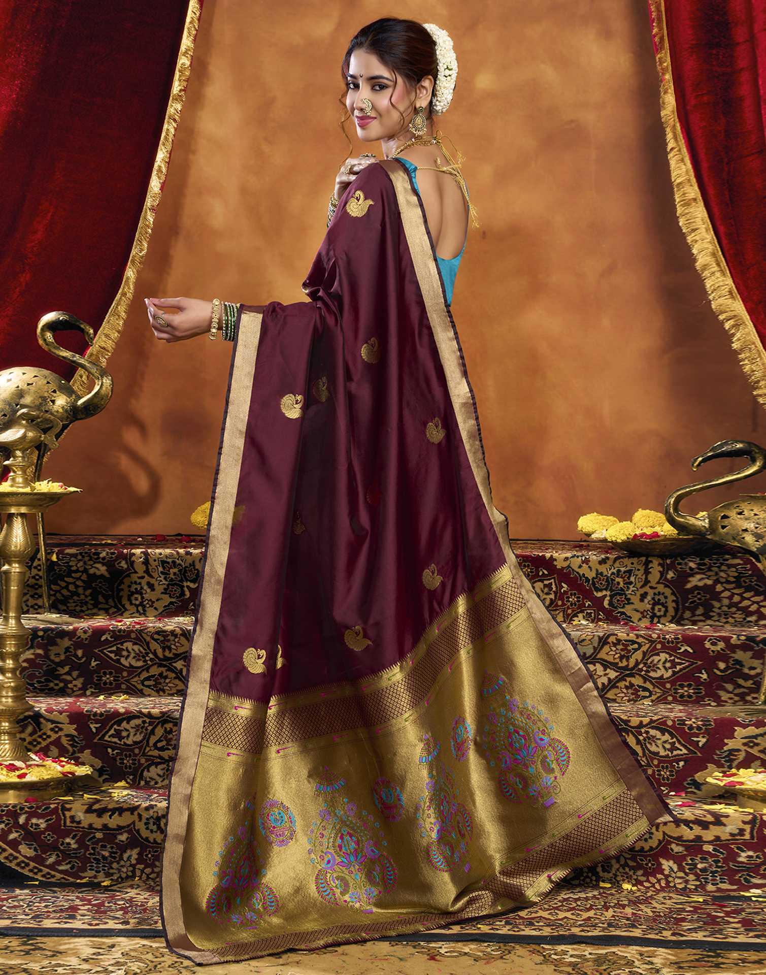 Maroon Silk Woven Paithani Saree
