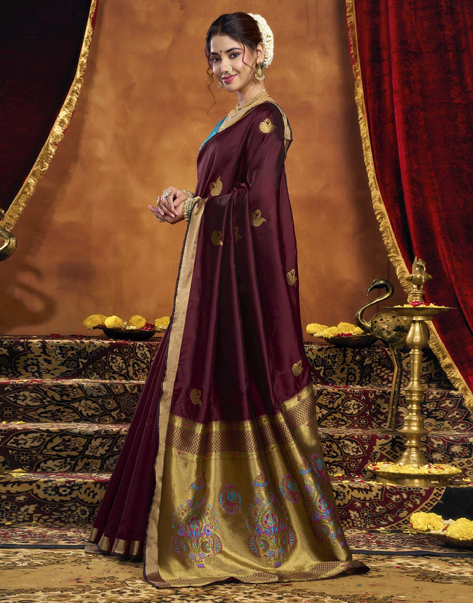 Maroon Silk Woven Paithani Saree