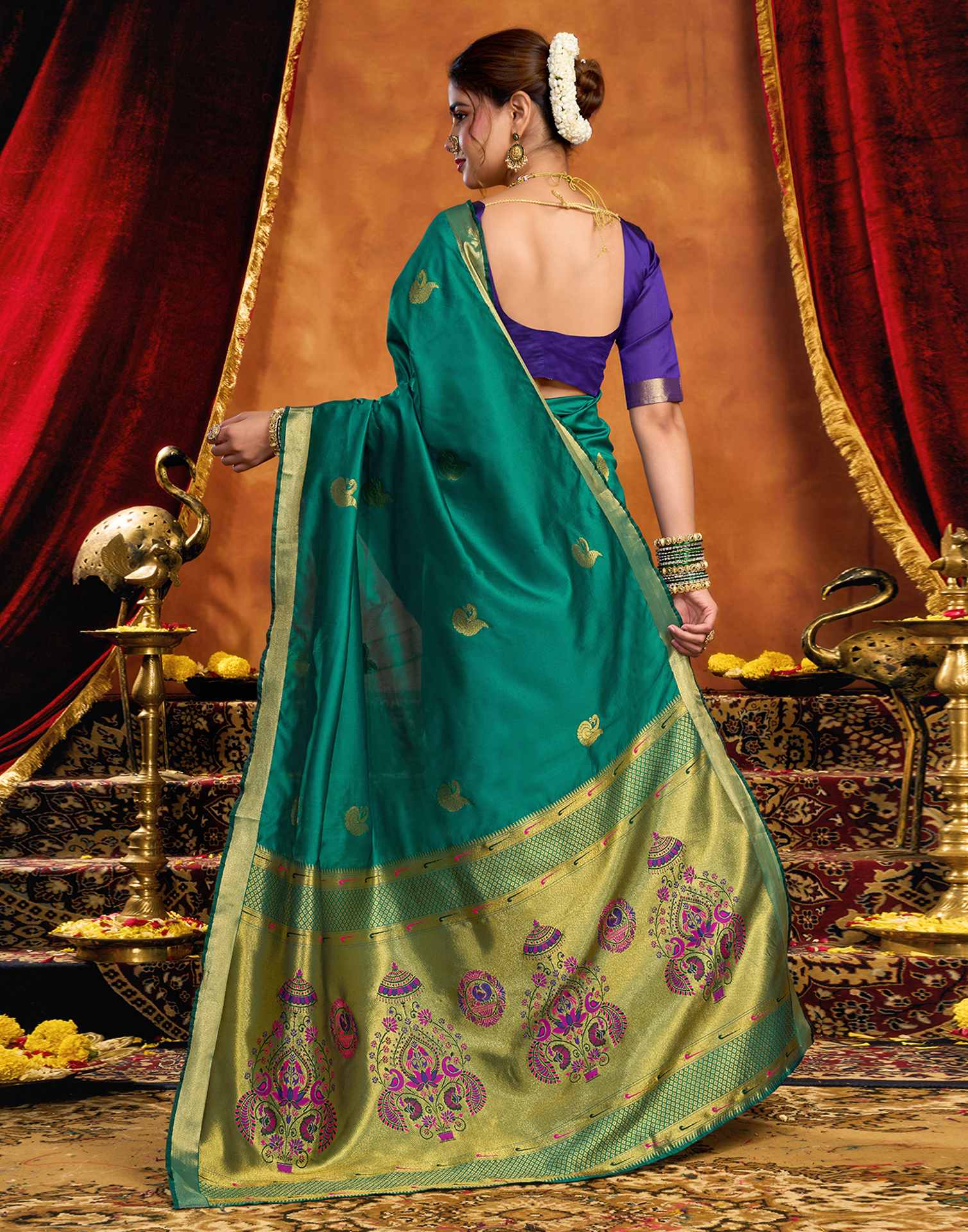 Teal Green Silk Woven Paithani Saree