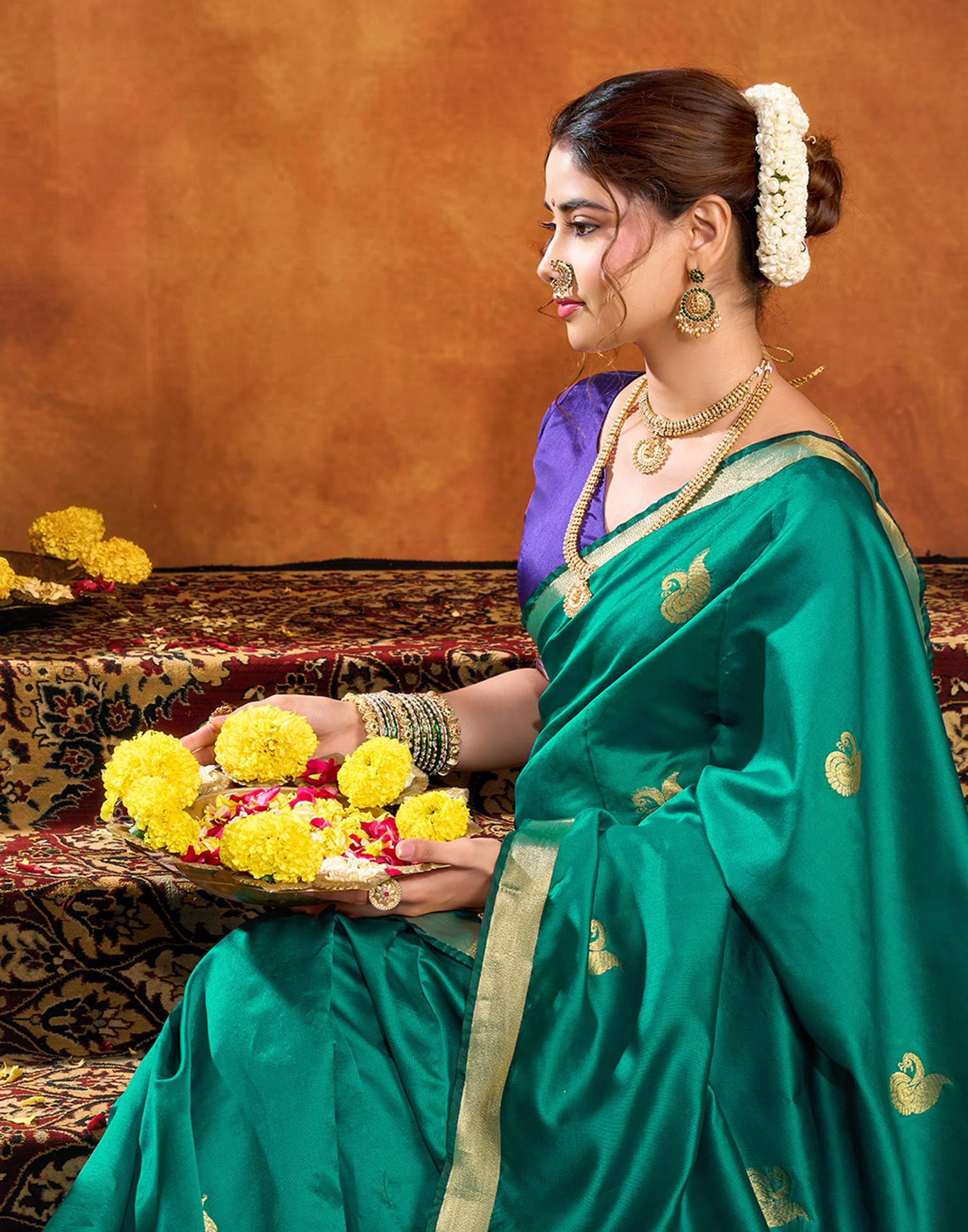 Teal Green Silk Woven Paithani Saree
