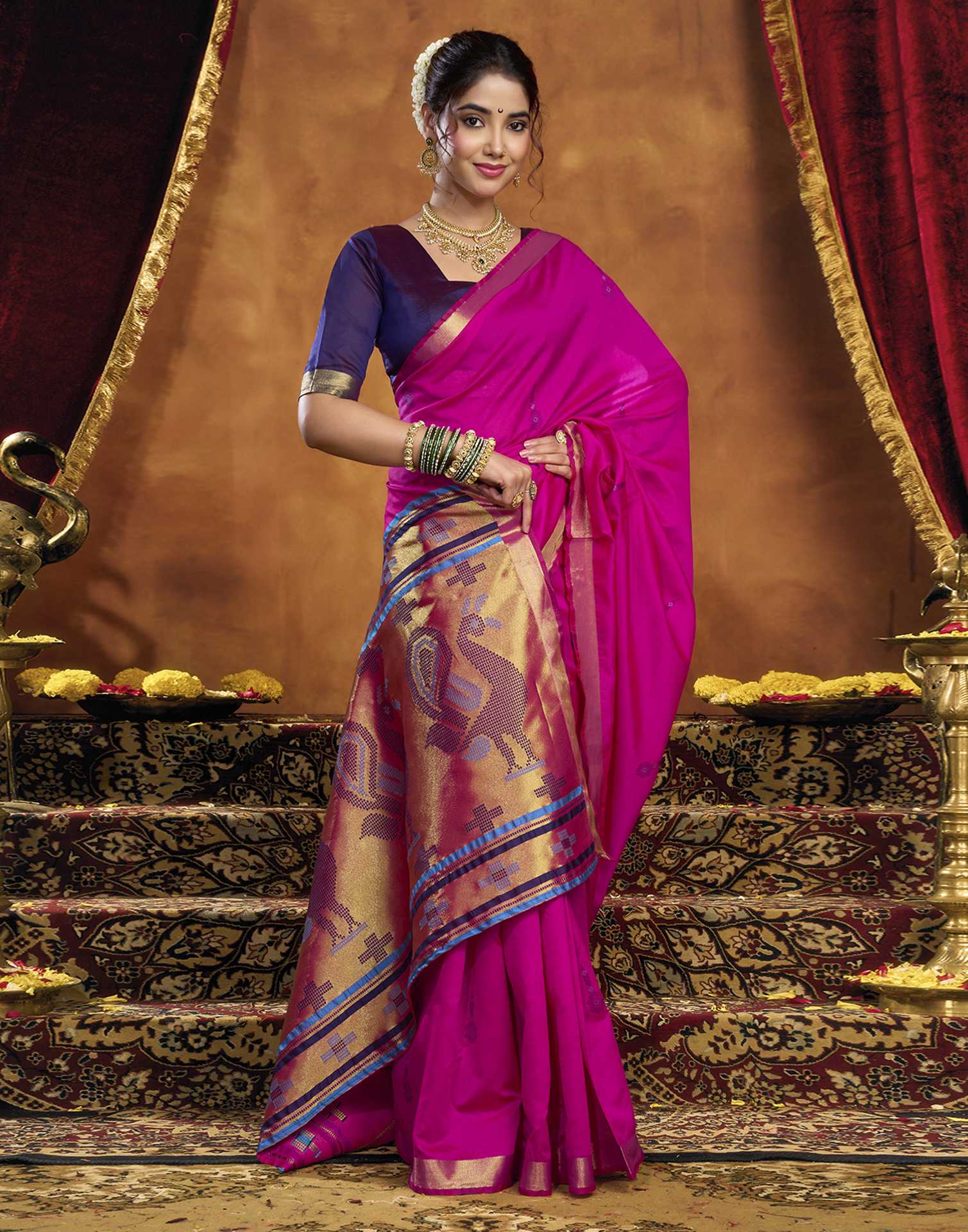 Magenta Silk Woven Paithani Saree