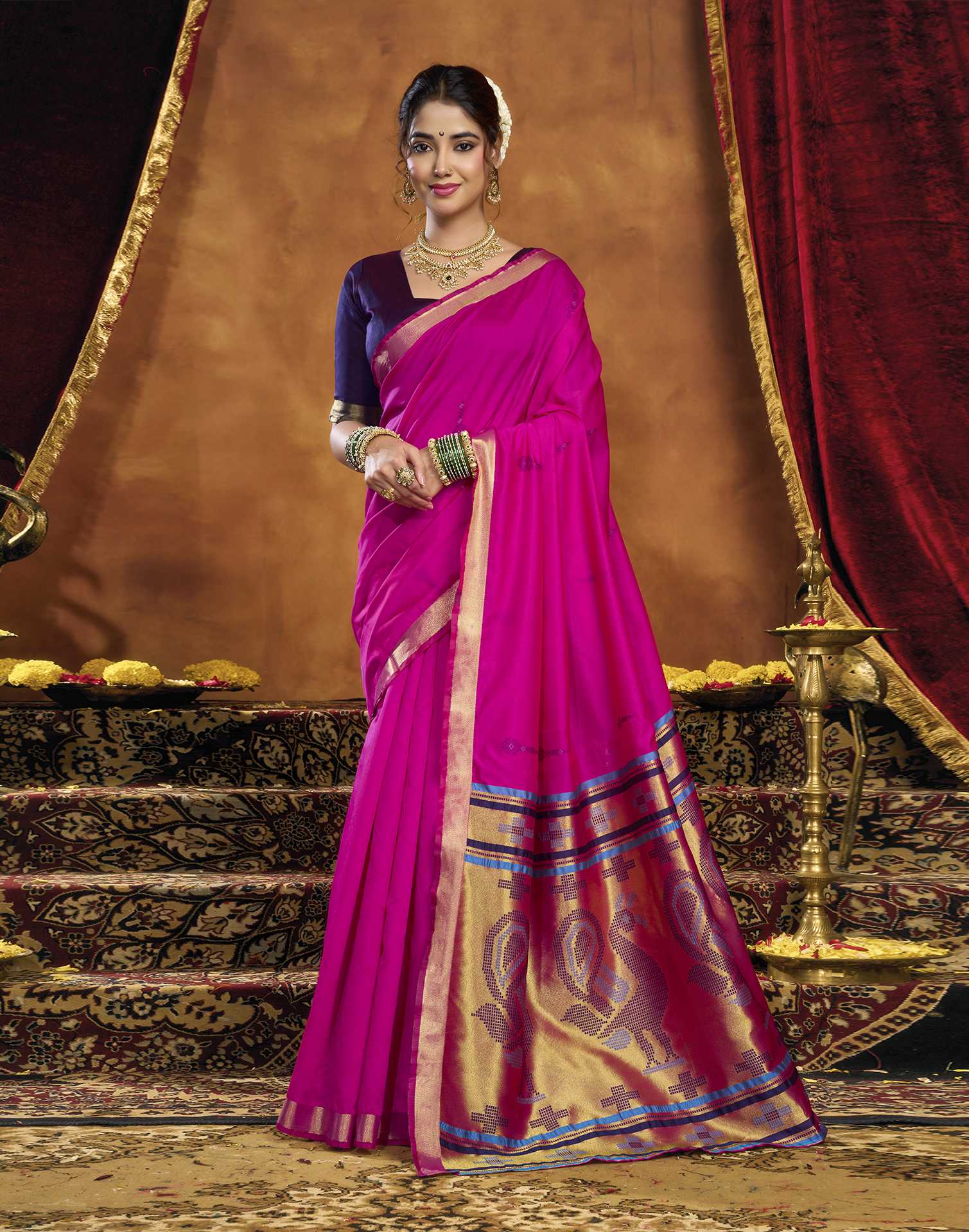 Magenta Silk Woven Paithani Saree