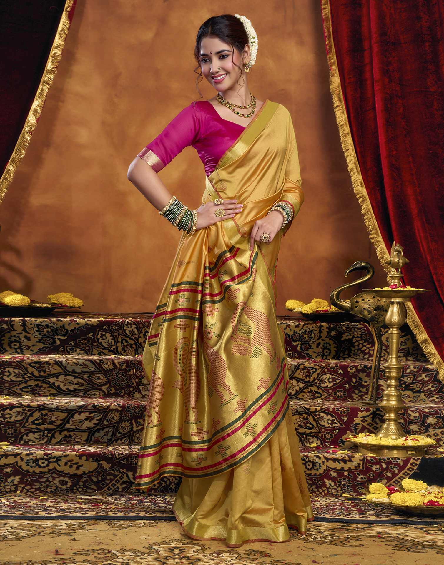 Turmeric Yellow Silk Woven Paithani Saree