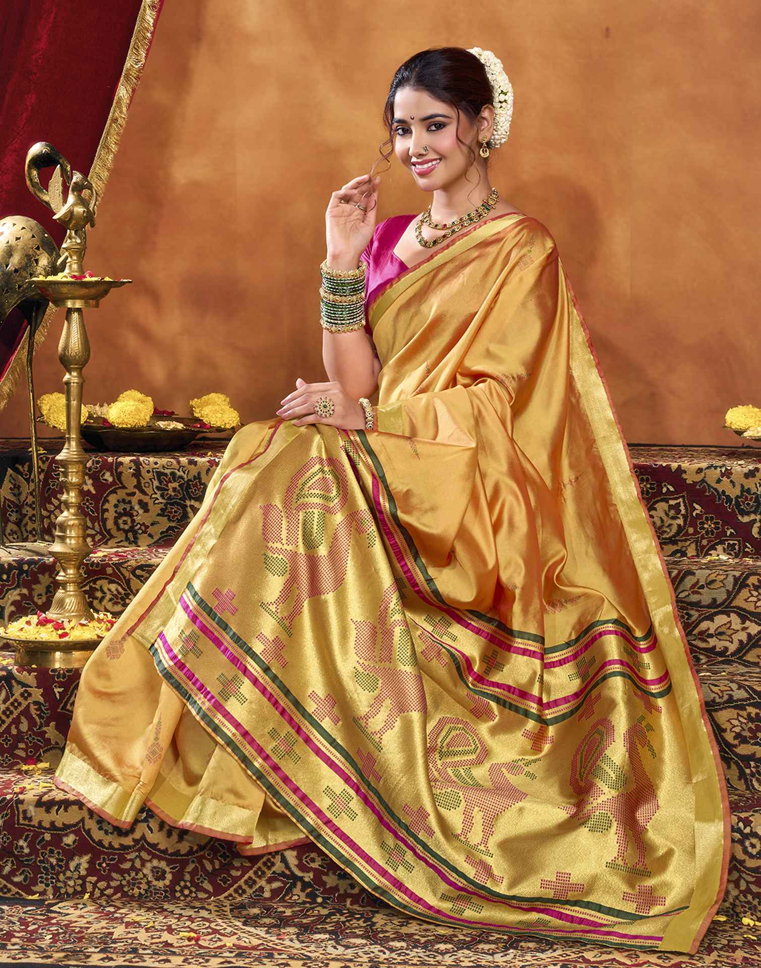 Turmeric Yellow Silk Woven Paithani Saree