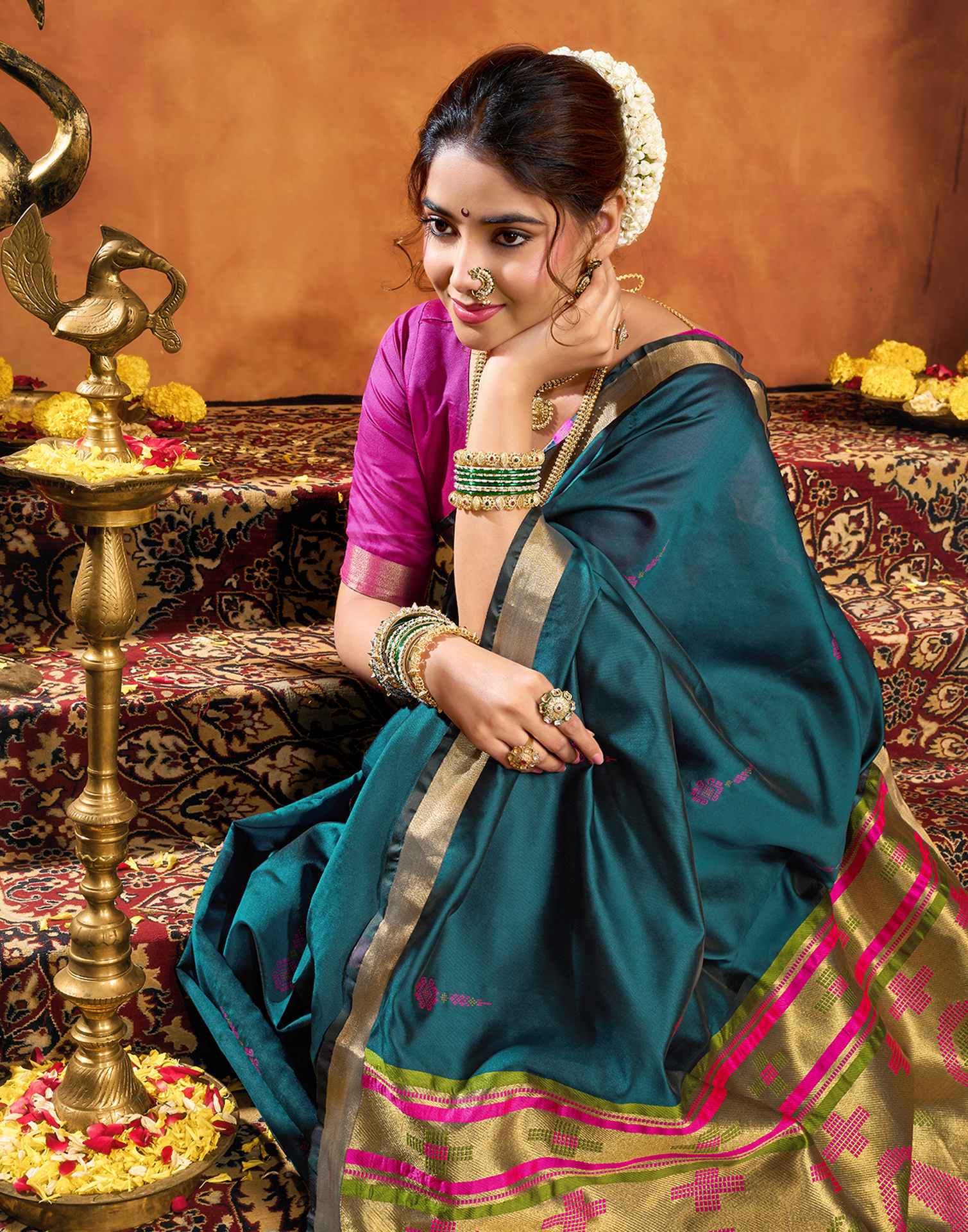 Rama Blue Silk Woven Paithani Saree