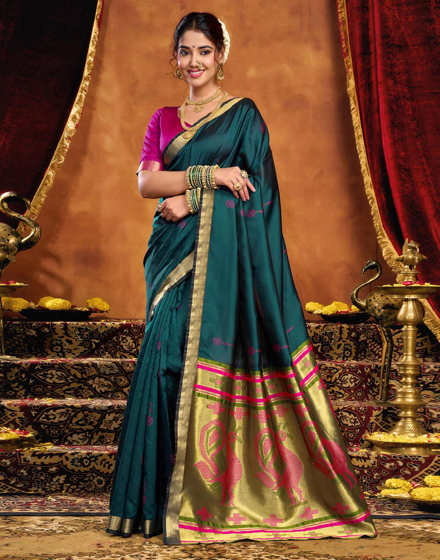 Rama Blue Silk Woven Paithani Saree