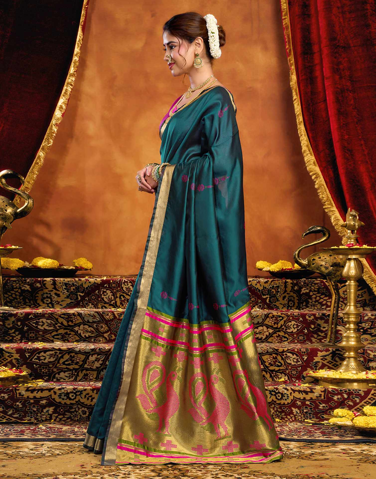 Rama Blue Silk Woven Paithani Saree
