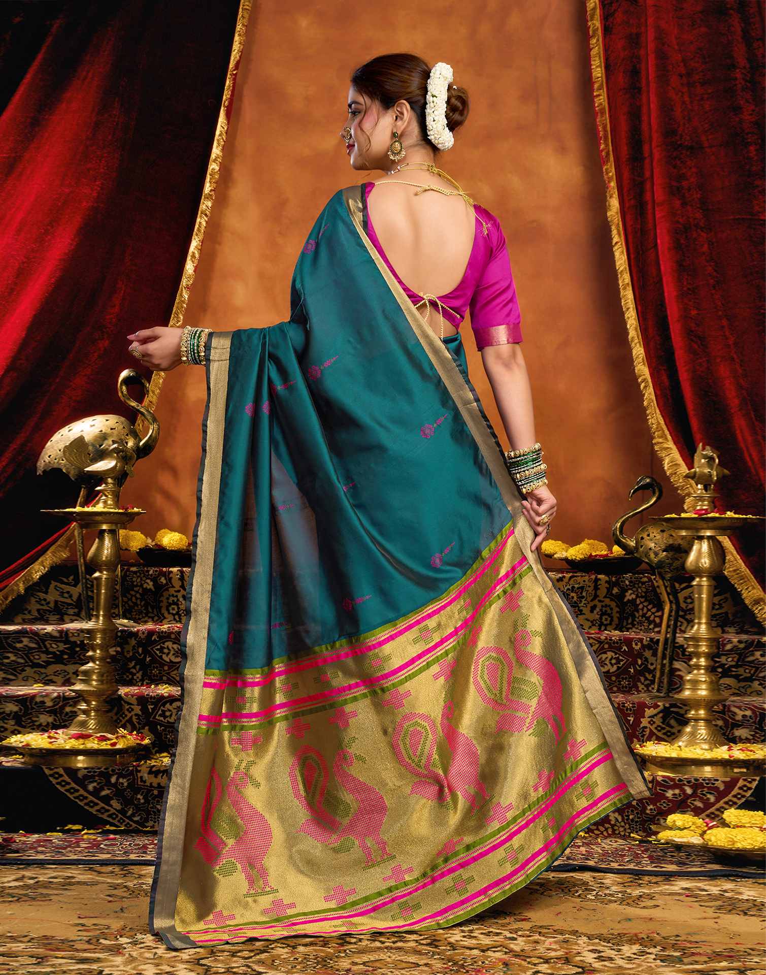Rama Blue Silk Woven Paithani Saree