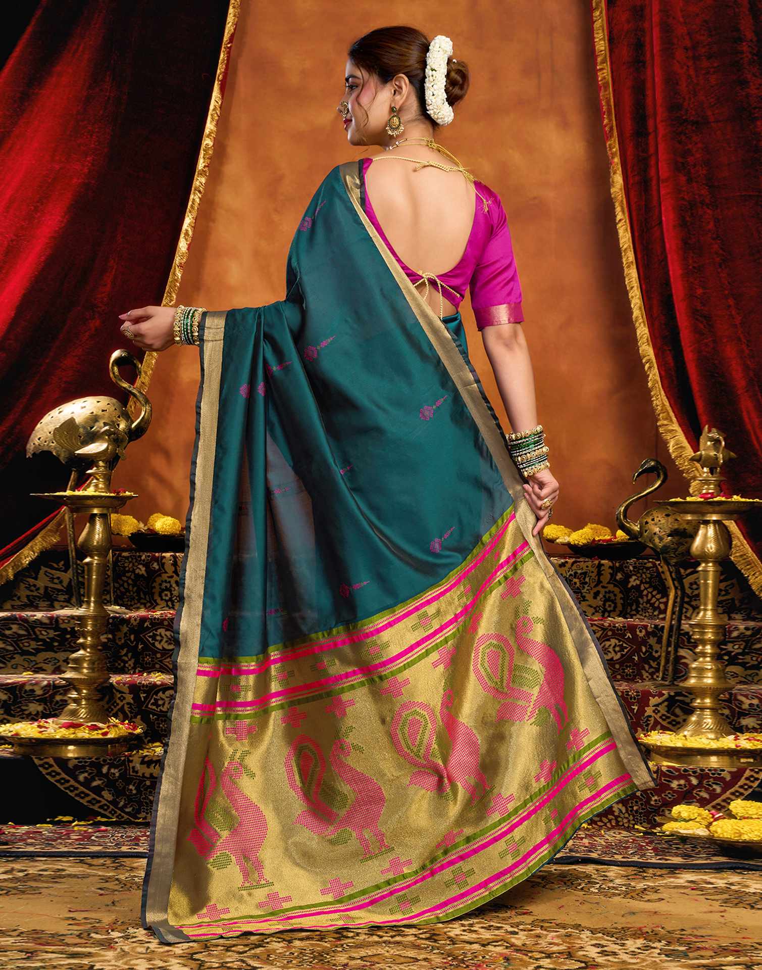 Rama Blue Silk Woven Paithani Saree