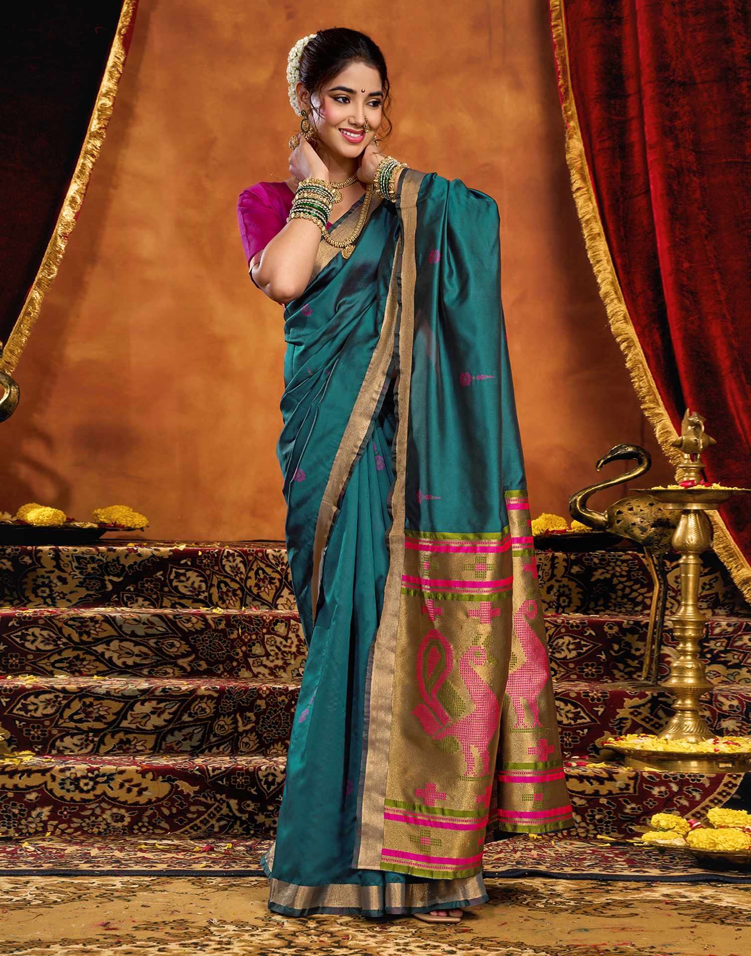 Rama Blue Silk Woven Paithani Saree