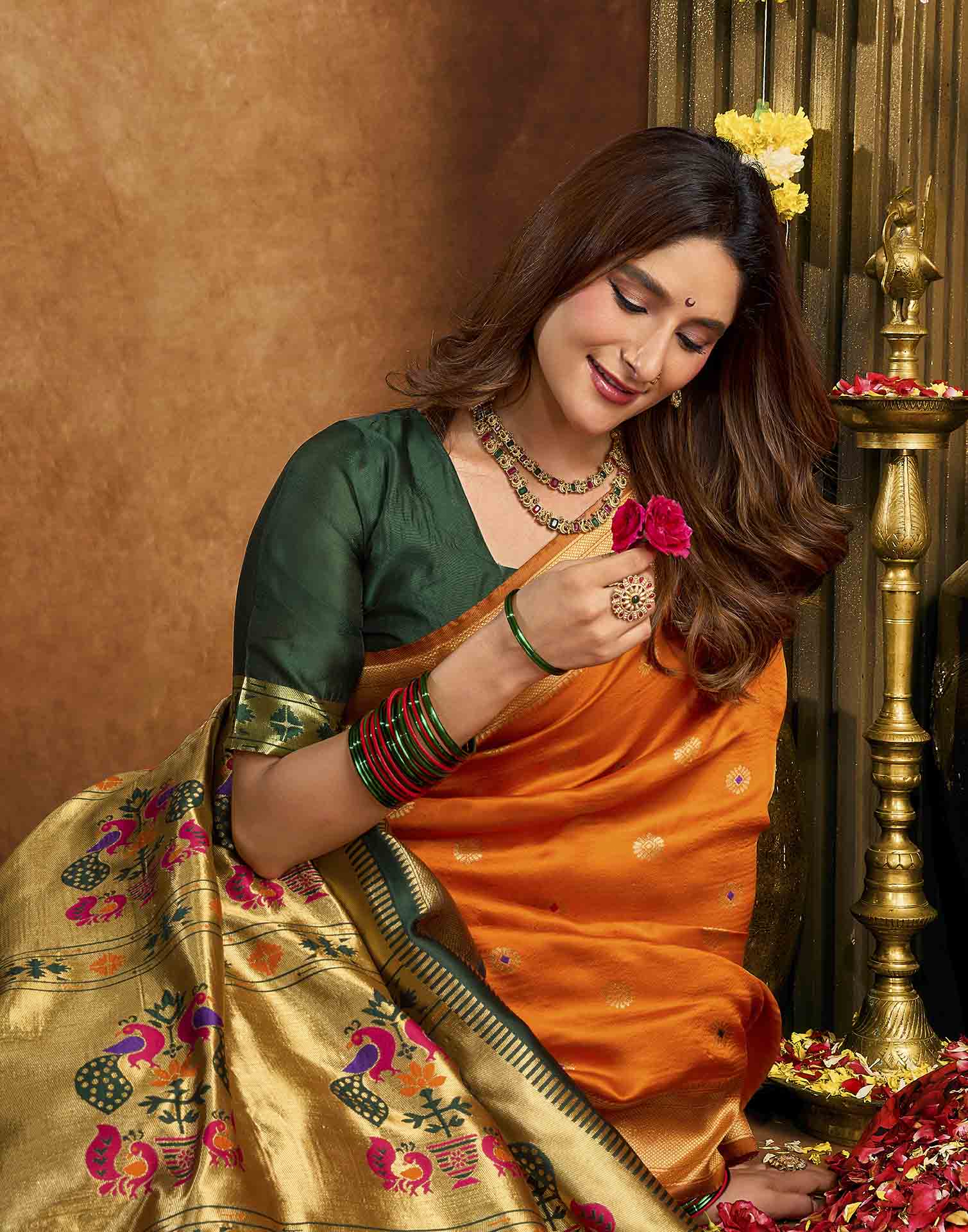 Orange Silk Woven Paithani Saree