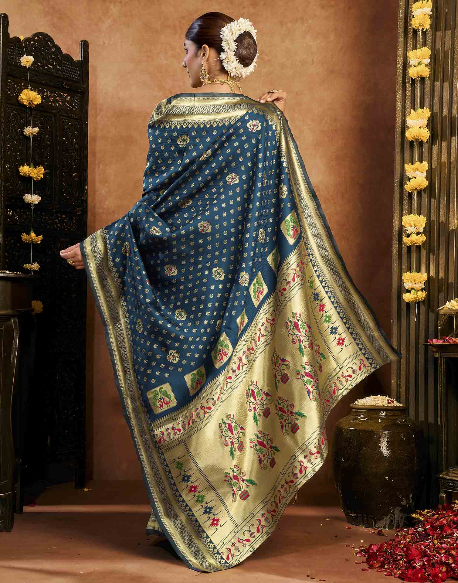 Rama Blue Silk Woven Paithani Saree