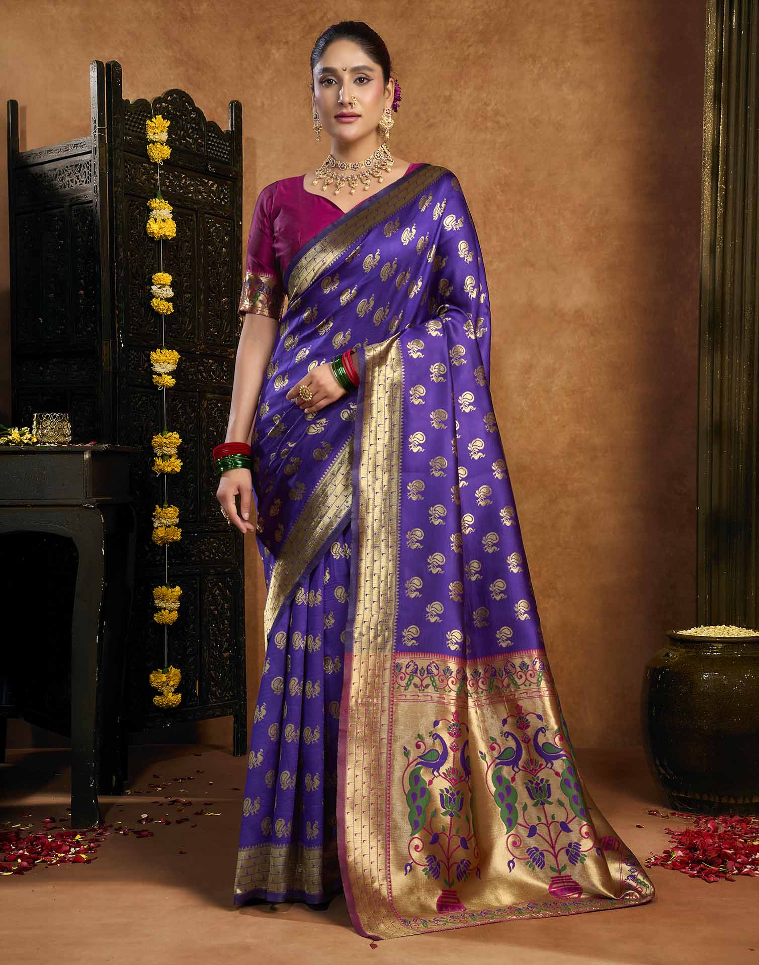 Purple Silk Woven Paithani Saree