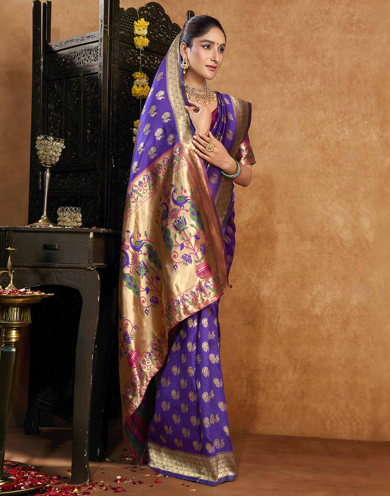 Purple Silk Woven Paithani Saree