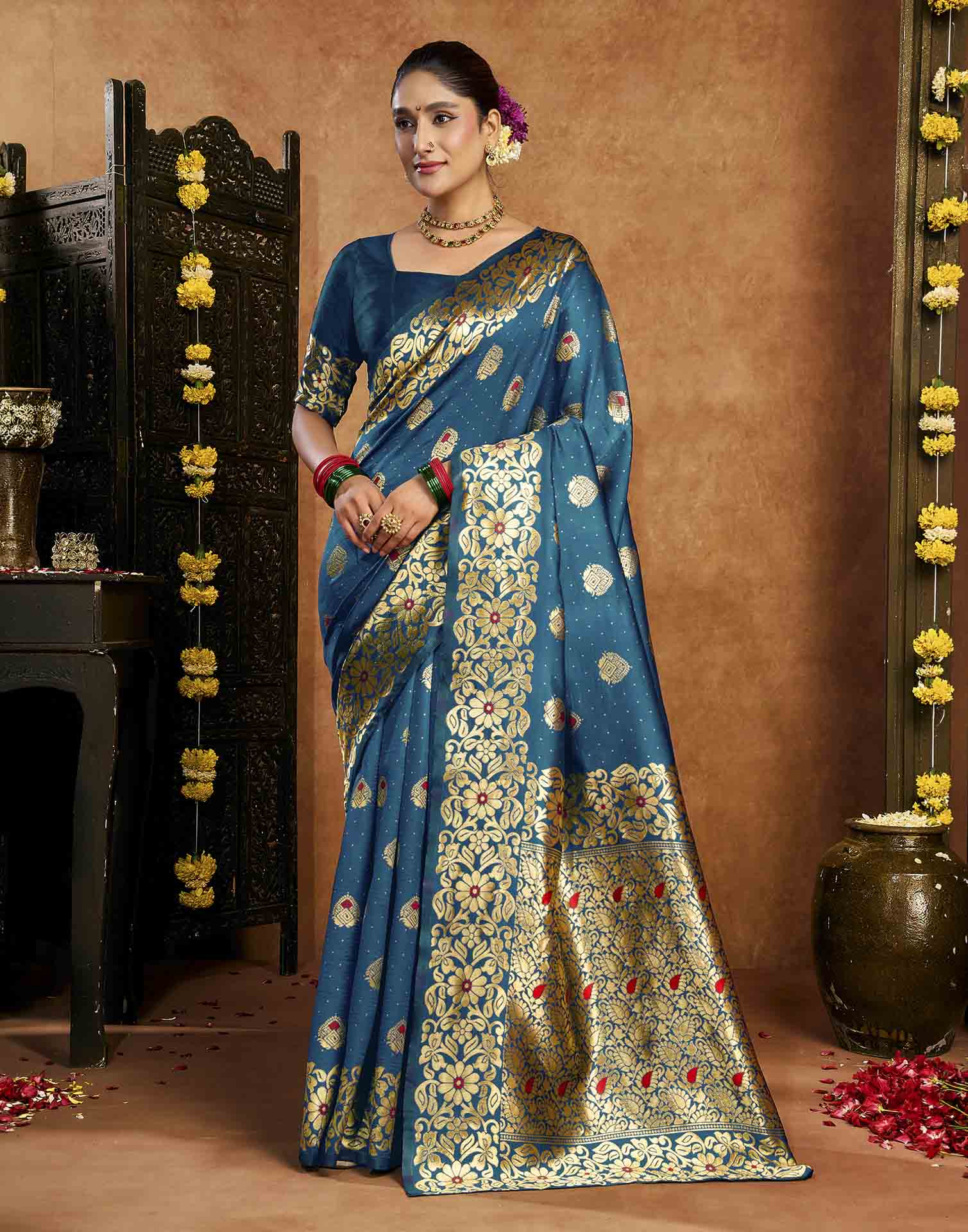 Blue Silk Woven Banarasi Saree