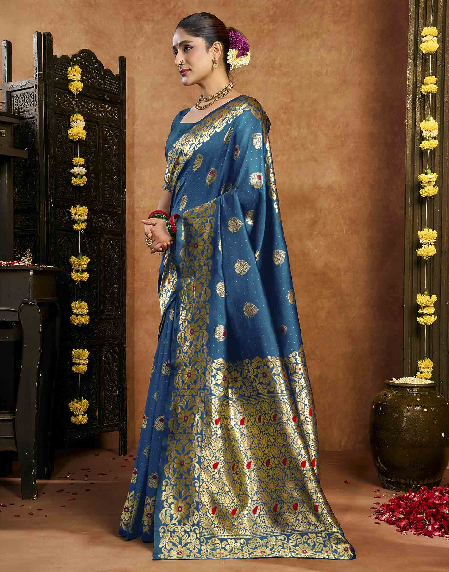 Blue Silk Woven Banarasi Saree