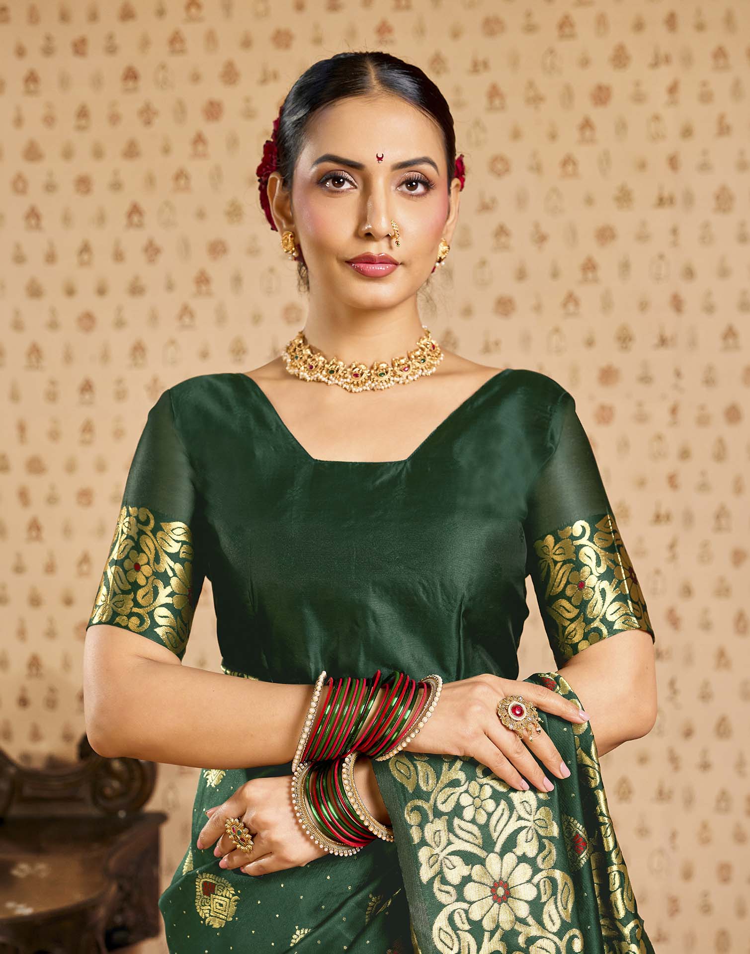 Dark Green Silk Woven Banarasi Saree