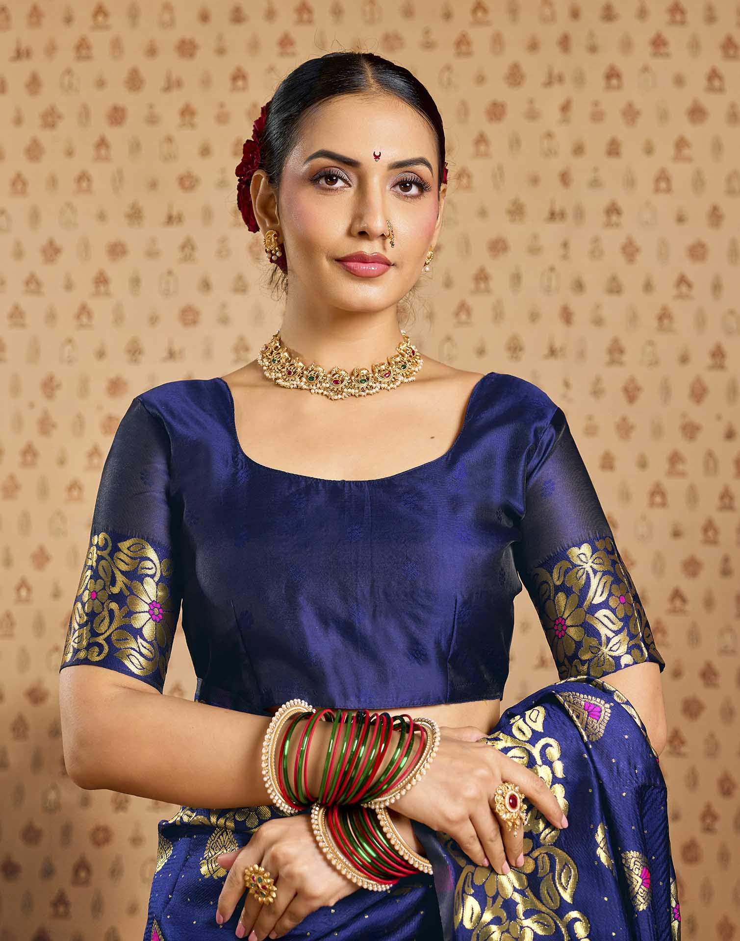 Royal Blue Silk Woven Banarasi Saree