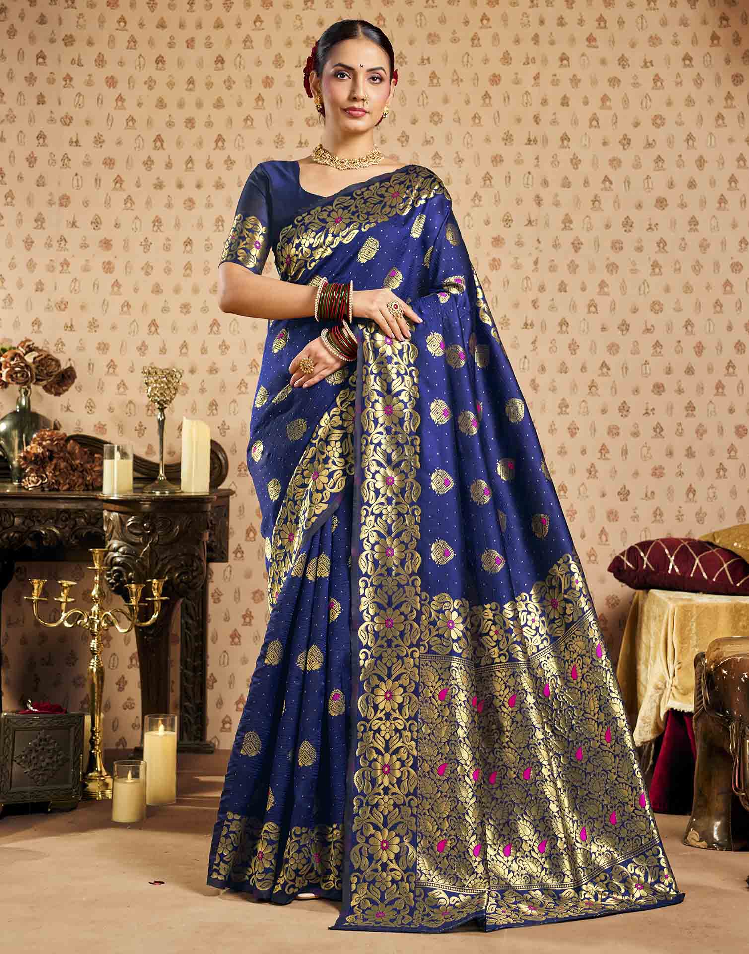 Royal Blue Silk Woven Banarasi Saree