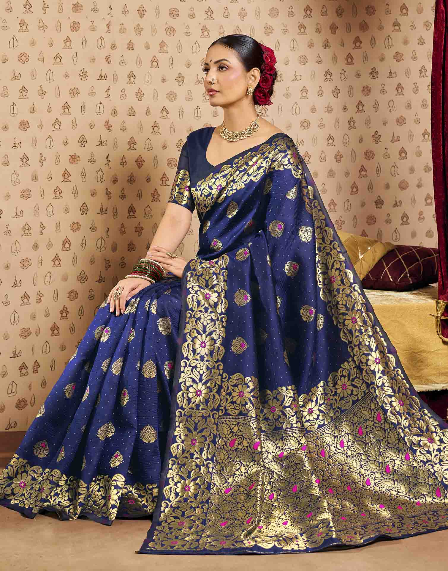 Royal Blue Silk Woven Banarasi Saree