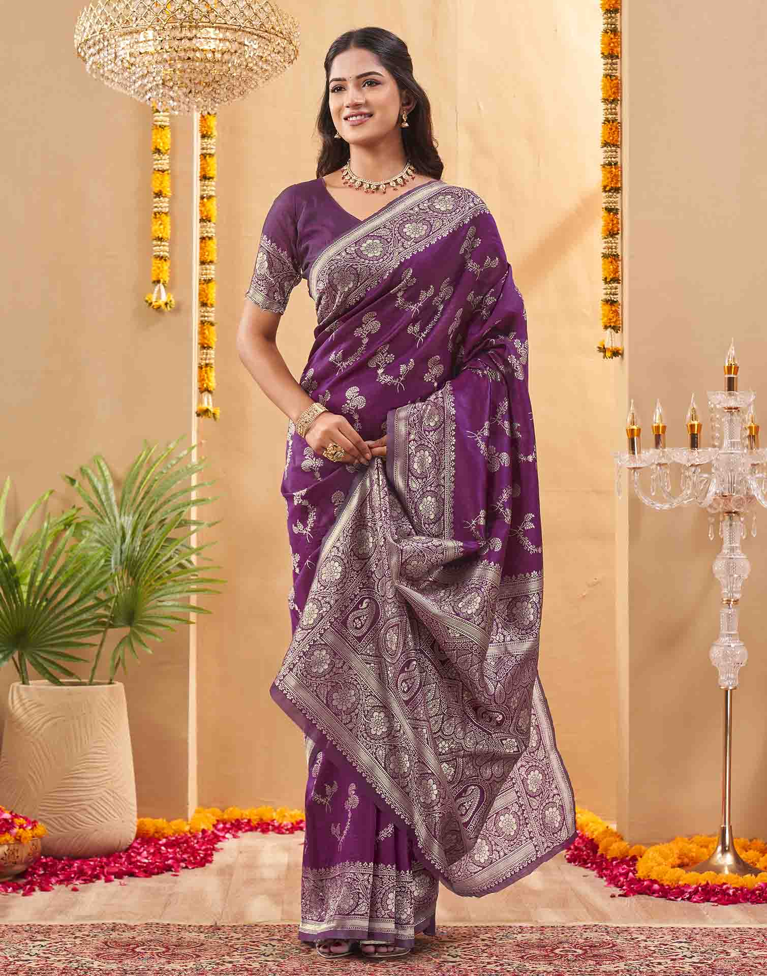 Purple Silk Woven Banarasi Saree