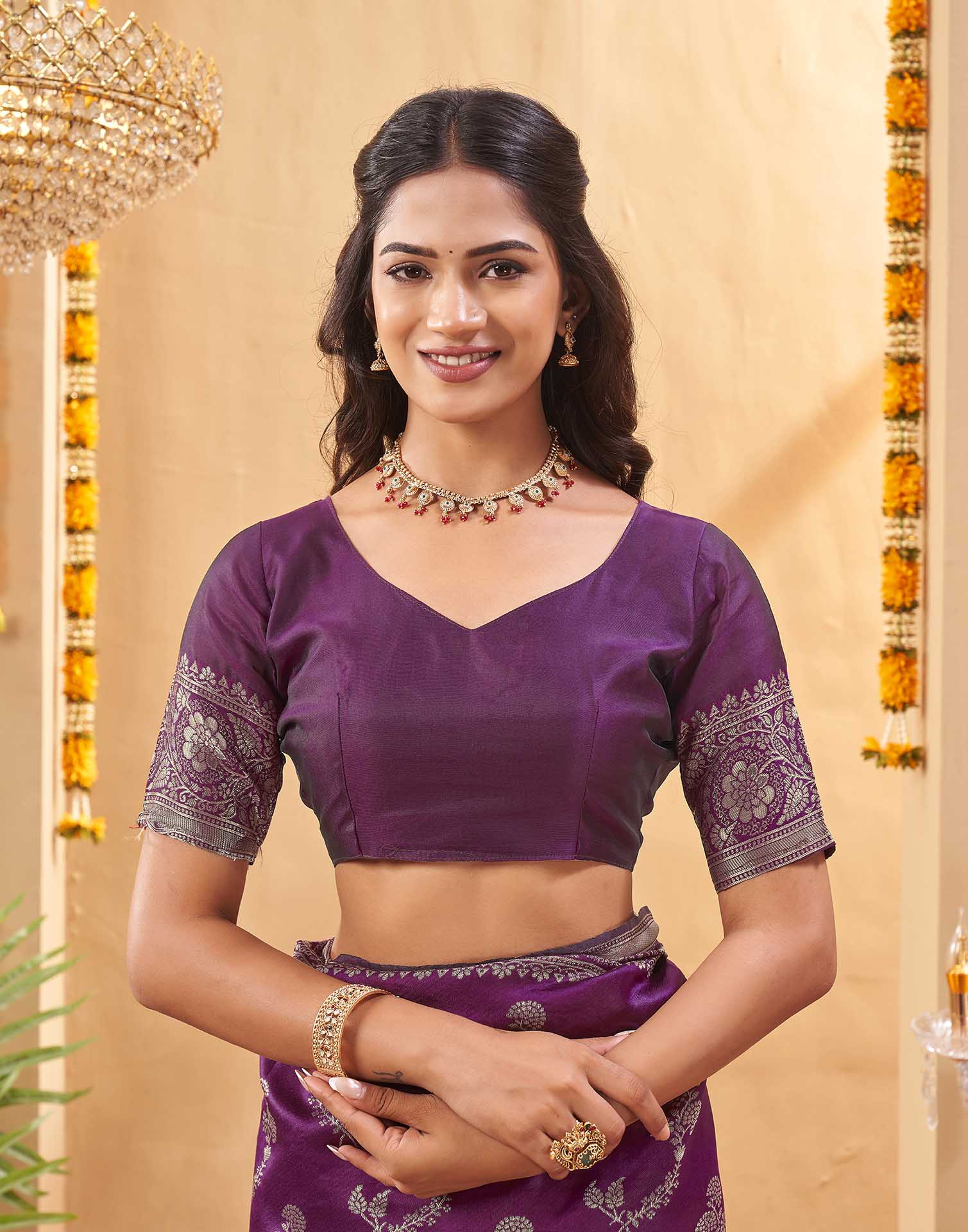 Purple Silk Woven Banarasi Saree