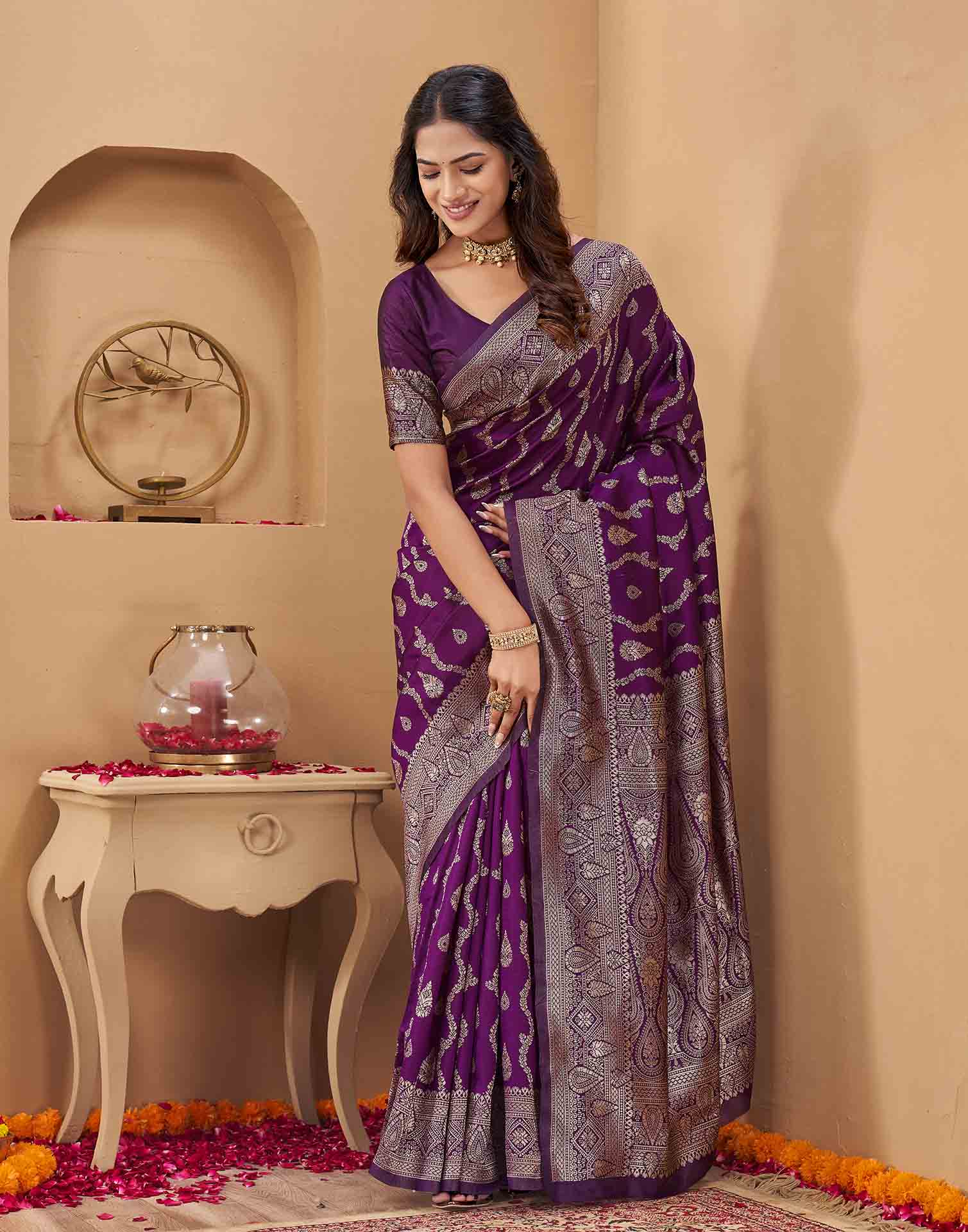 Purple Silk Woven Banarasi Saree