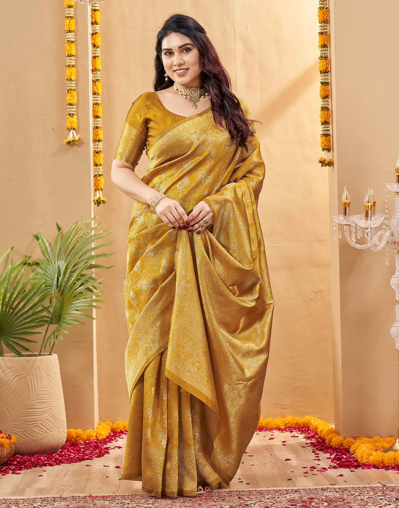 Yellow Silk Woven Banarasi Saree