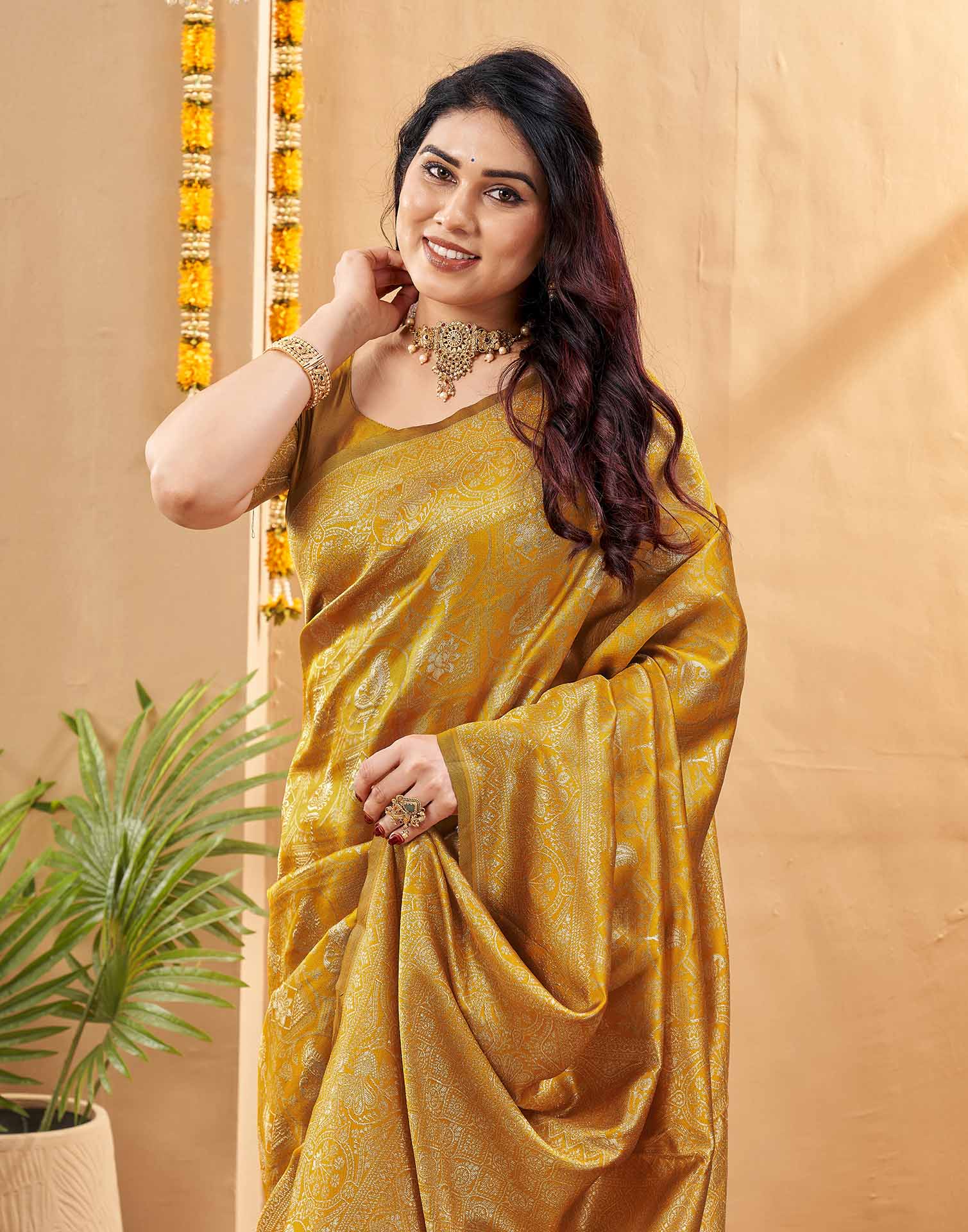 Yellow Silk Woven Banarasi Saree