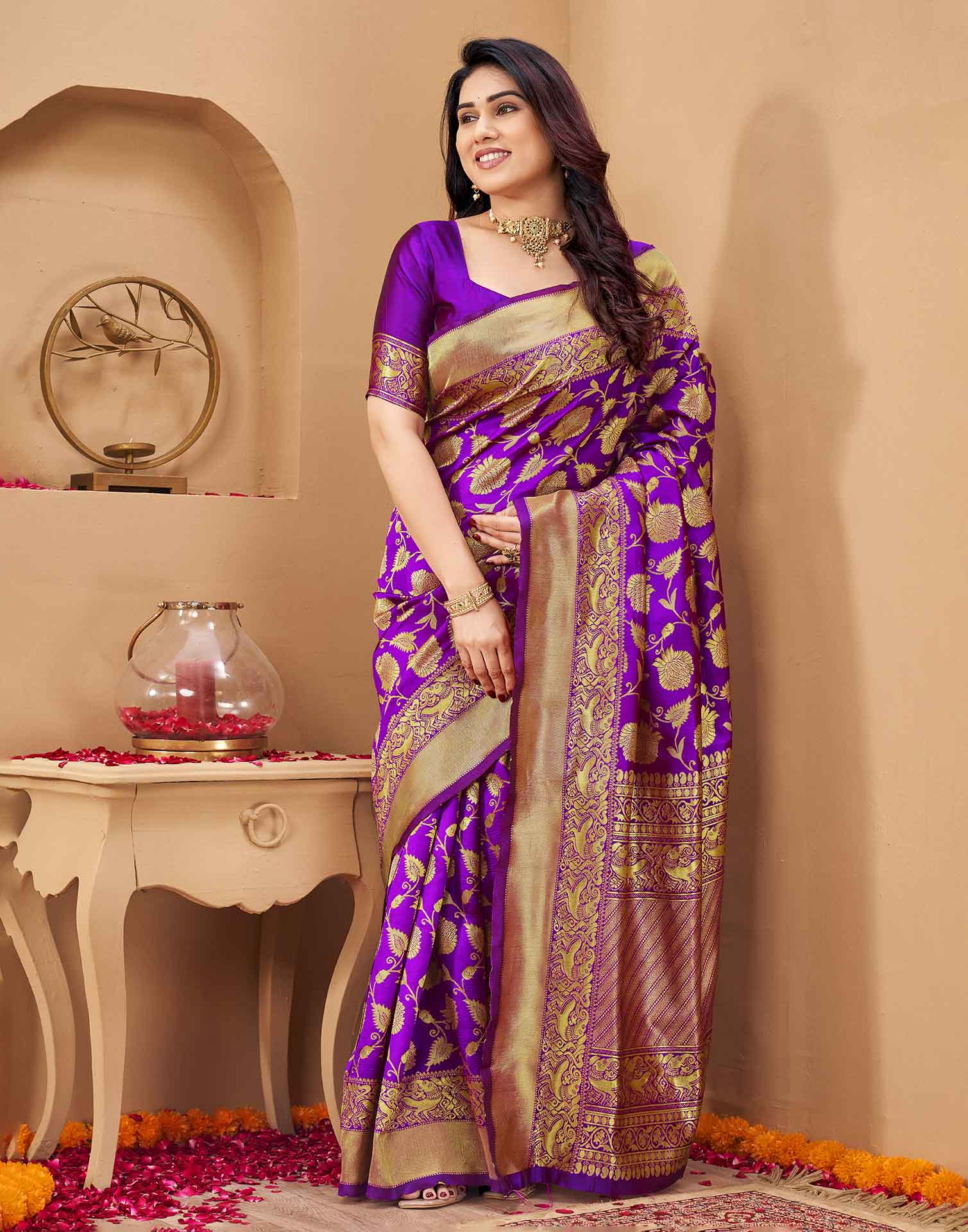 Purple Silk Woven Banarasi Saree