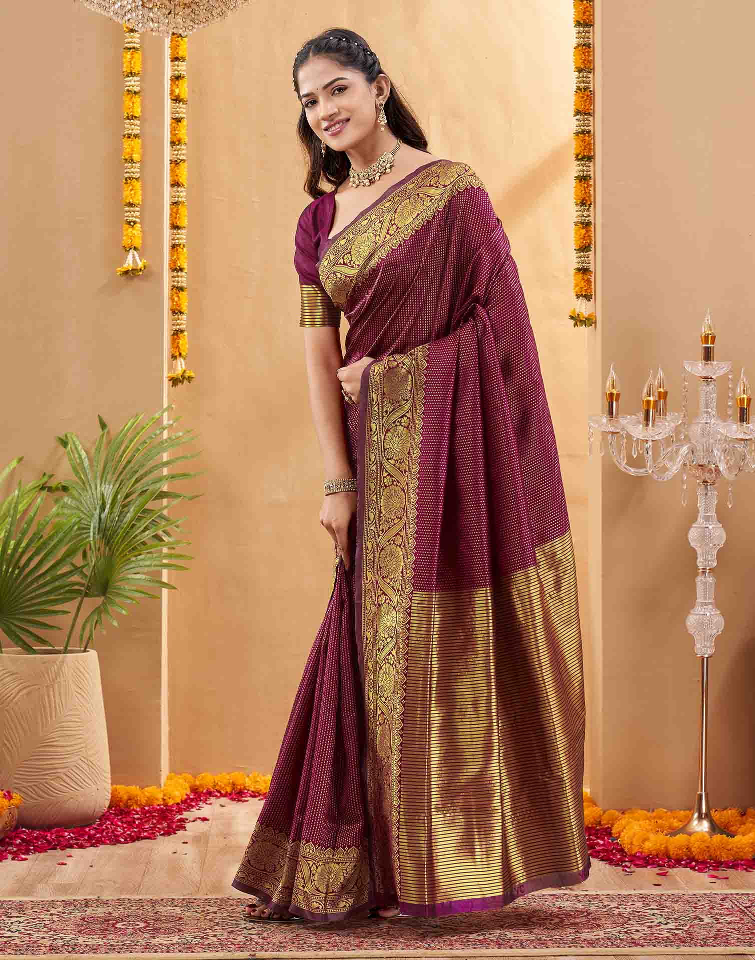 Purple Silk Woven Kanjivaram Saree