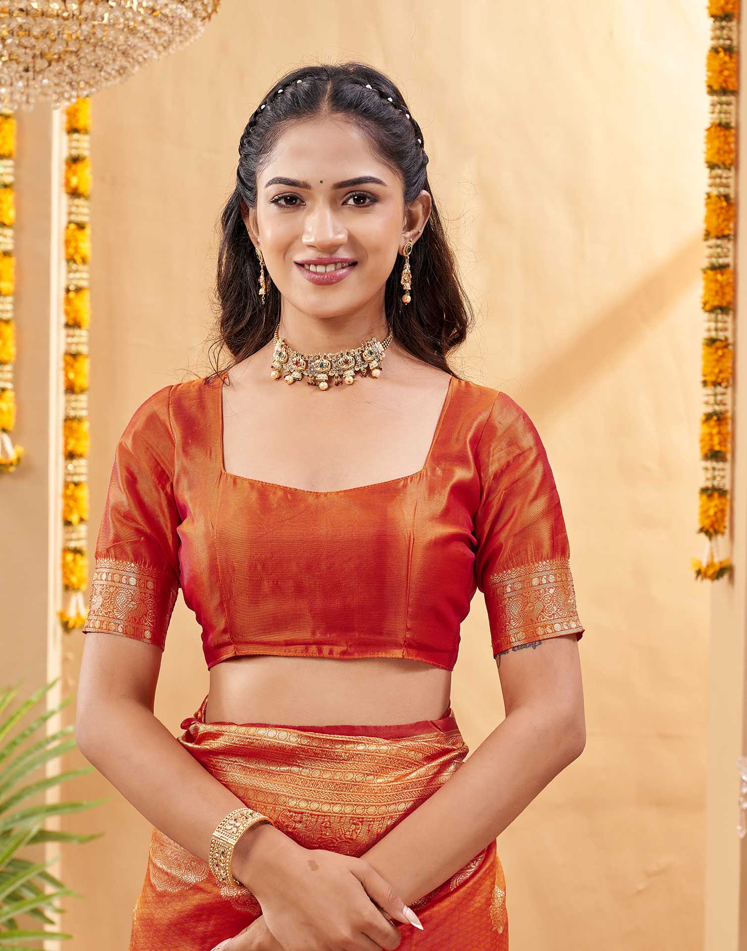 Orange Silk Woven Banarasi Saree