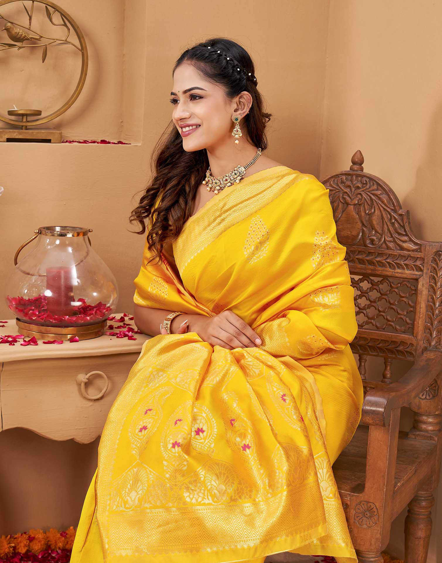 Yellow Silk Woven Banarasi Saree
