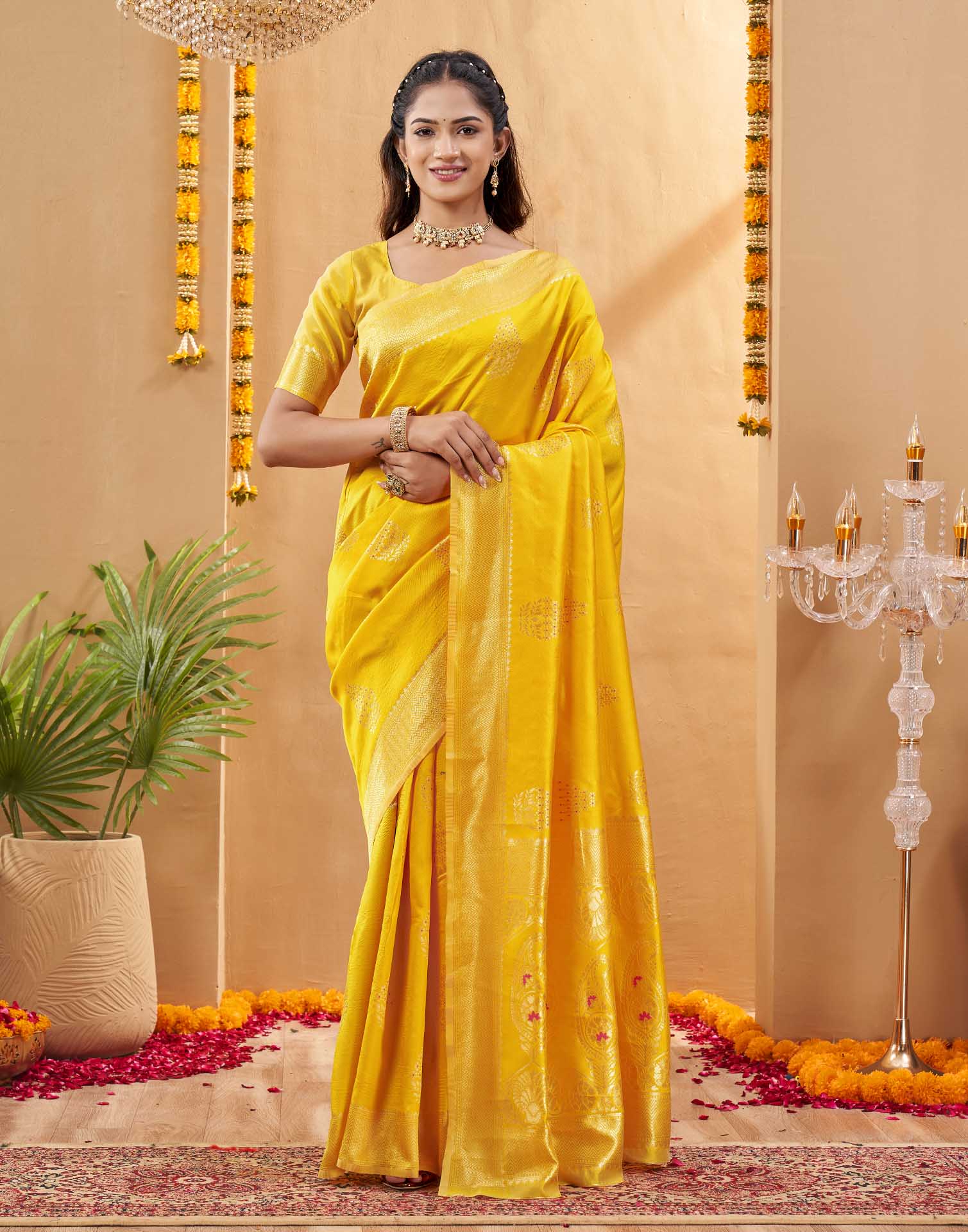 Yellow Silk Woven Banarasi Saree