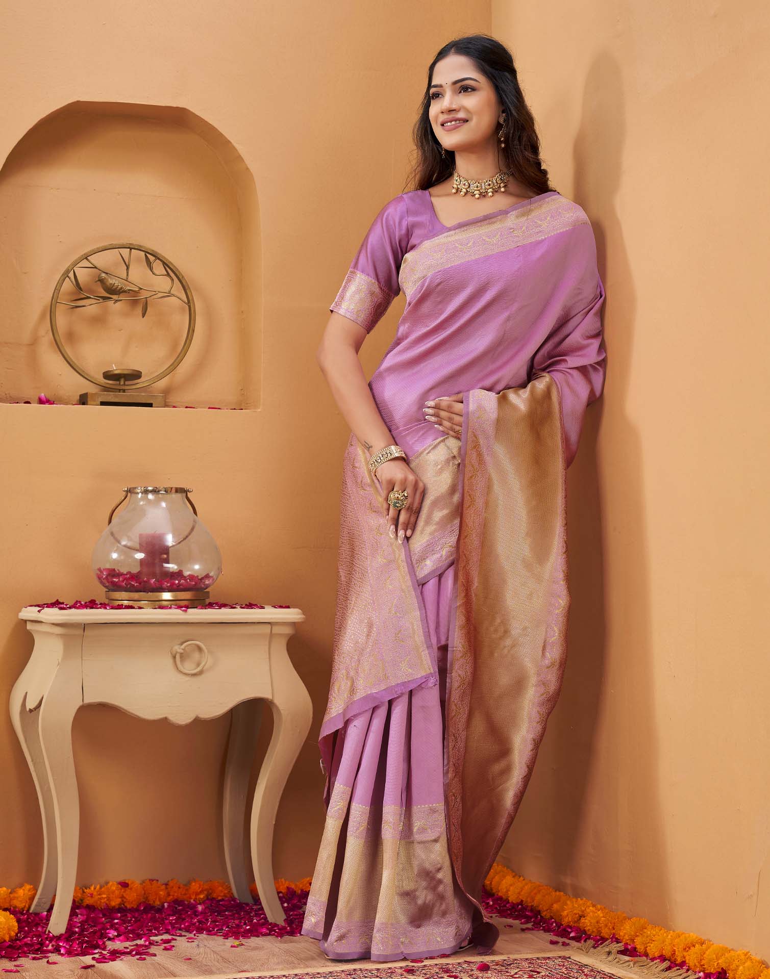 Pink Silk Woven Banarasi Saree