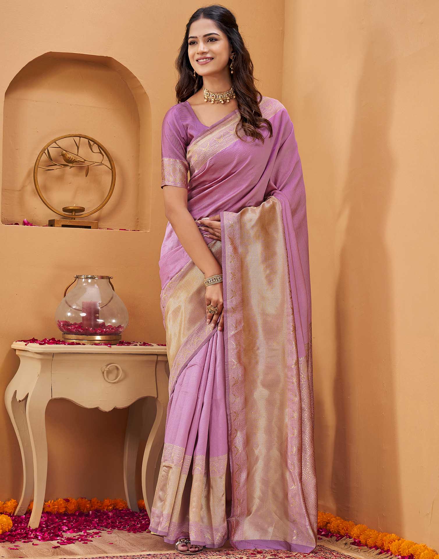 Pink Silk Woven Banarasi Saree
