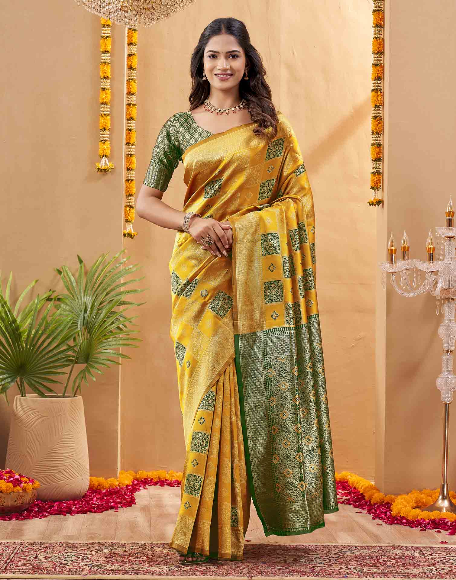Yellow Silk Woven Banarasi Saree