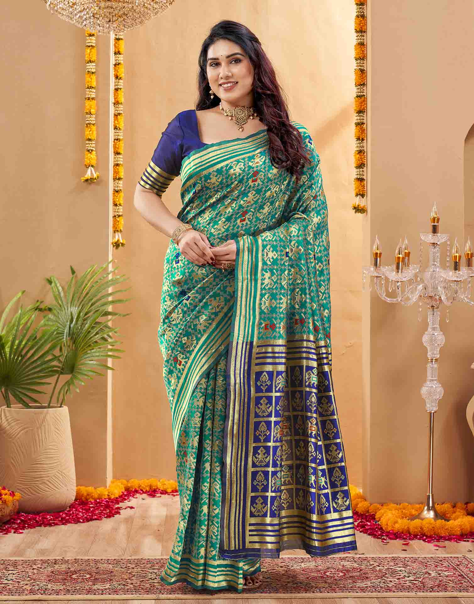 Teal Blue Silk Woven Patola Saree