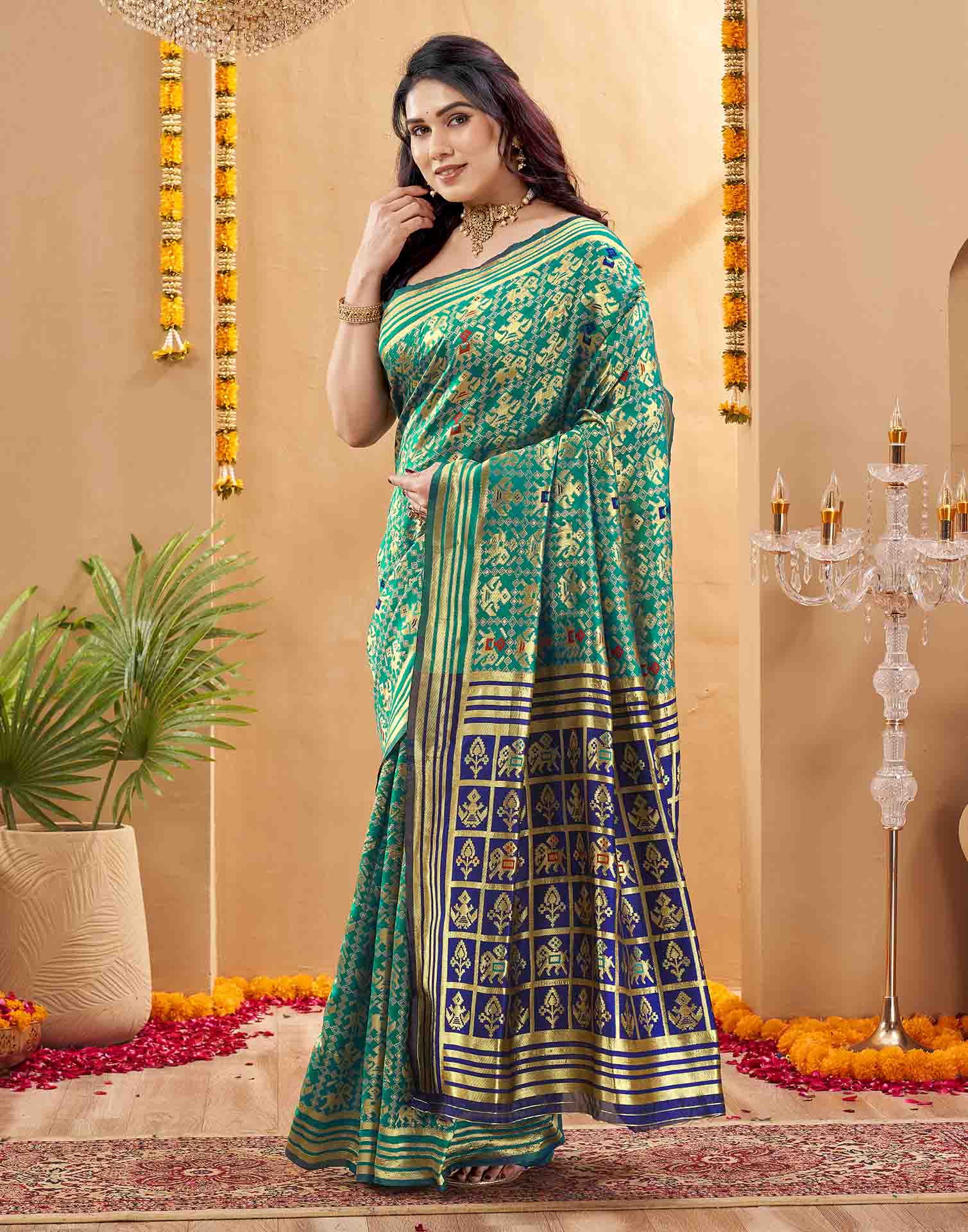 Teal Blue Silk Woven Patola Saree