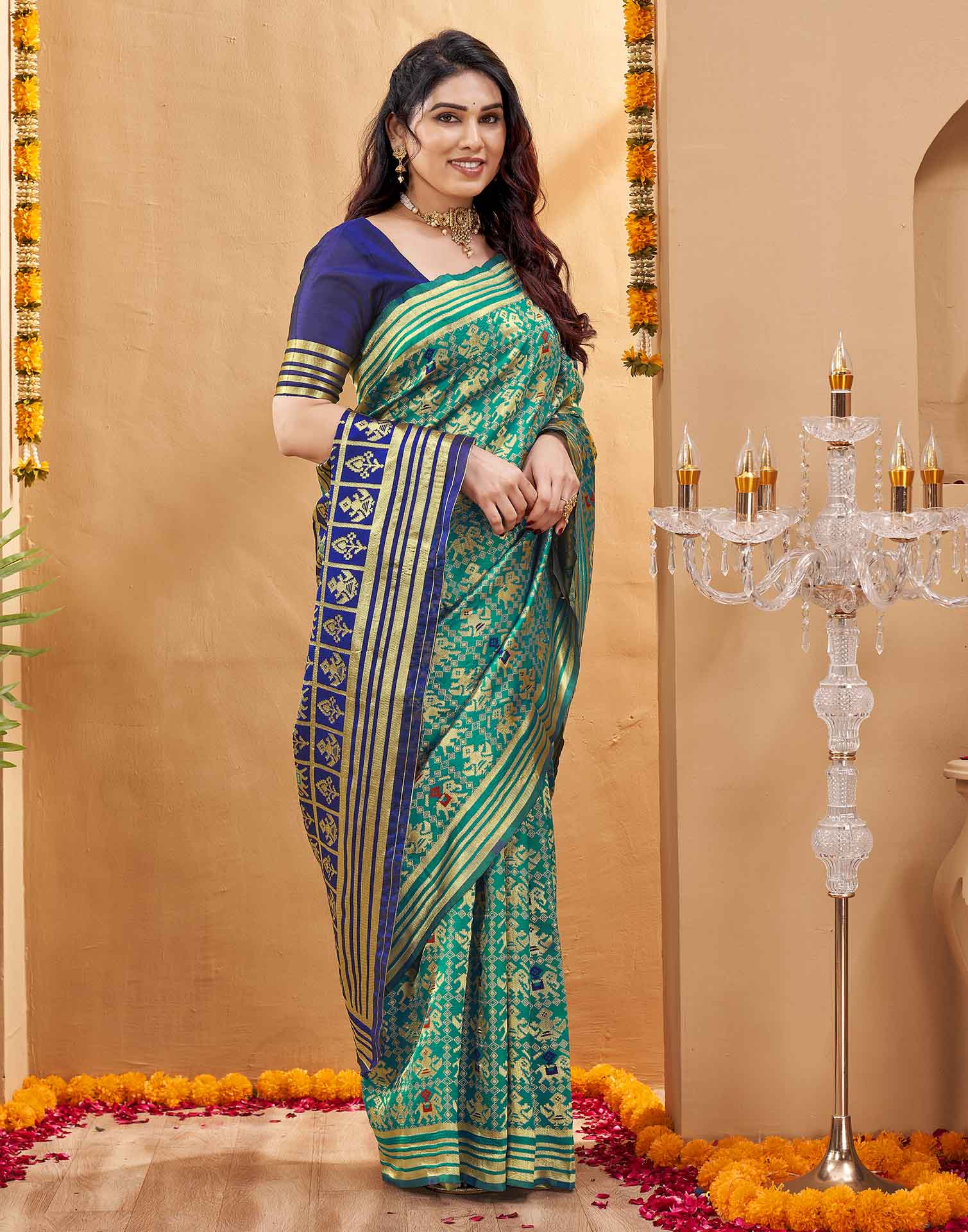 Teal Blue Silk Woven Patola Saree