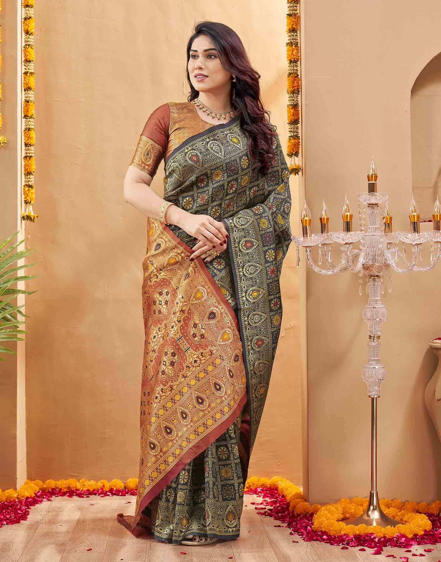 Dark Green Silk Woven Patola Saree