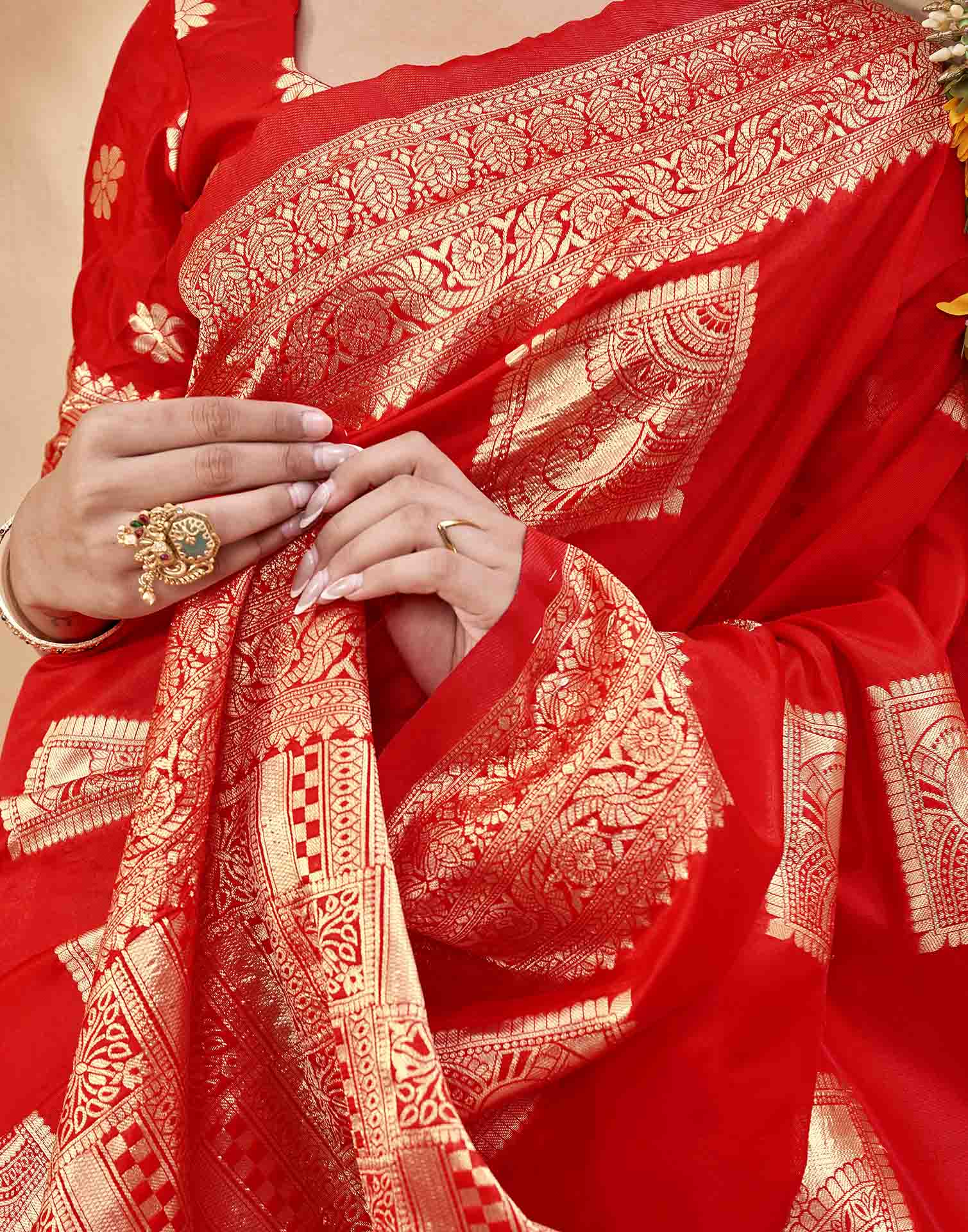 Red Silk Woven Banarasi Saree