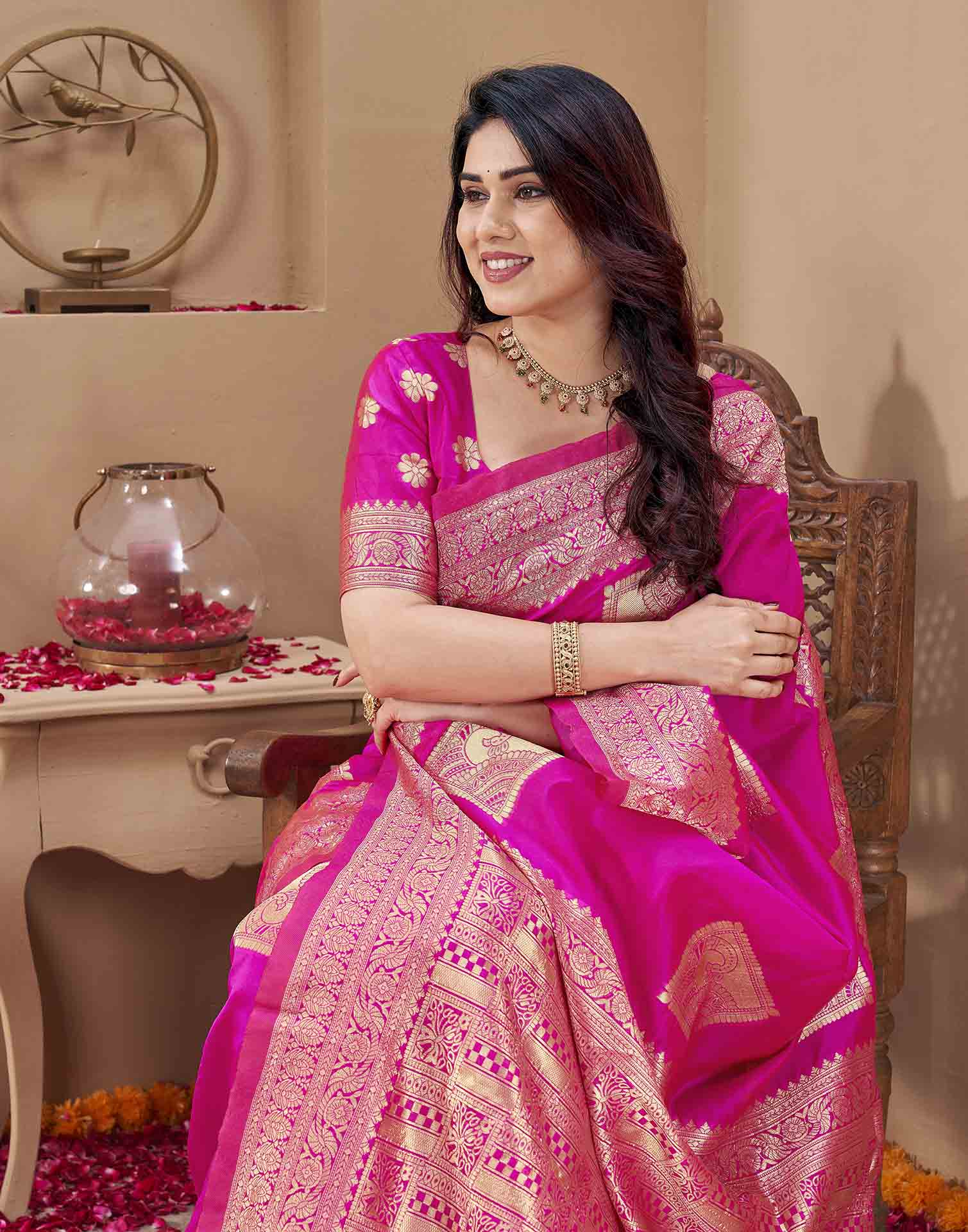 Pink Silk Woven Banarasi Saree