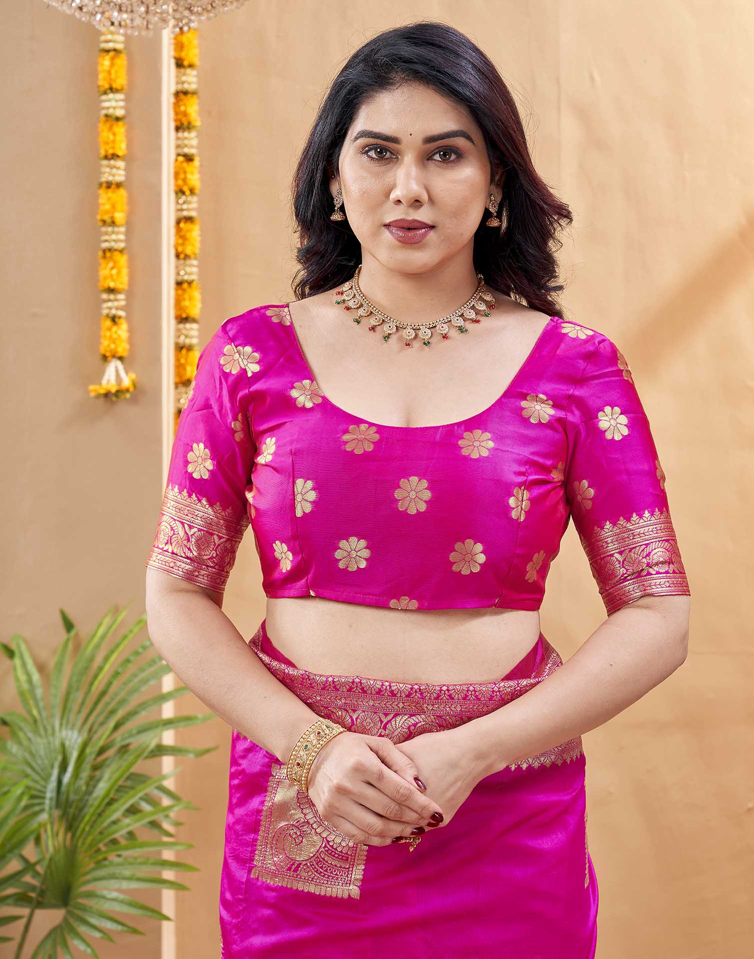 Pink Silk Woven Banarasi Saree