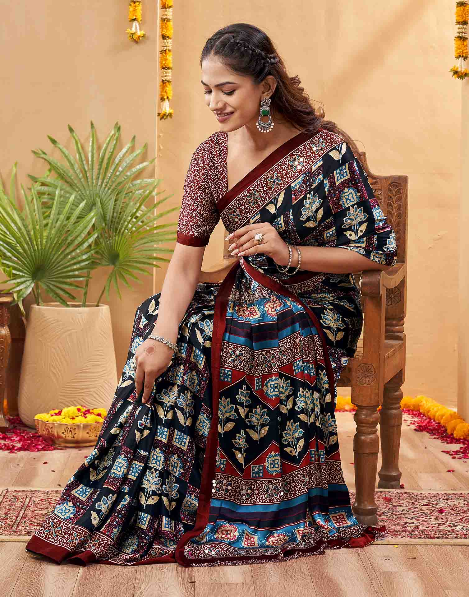 Black Silk Printed Kalamkari Saree